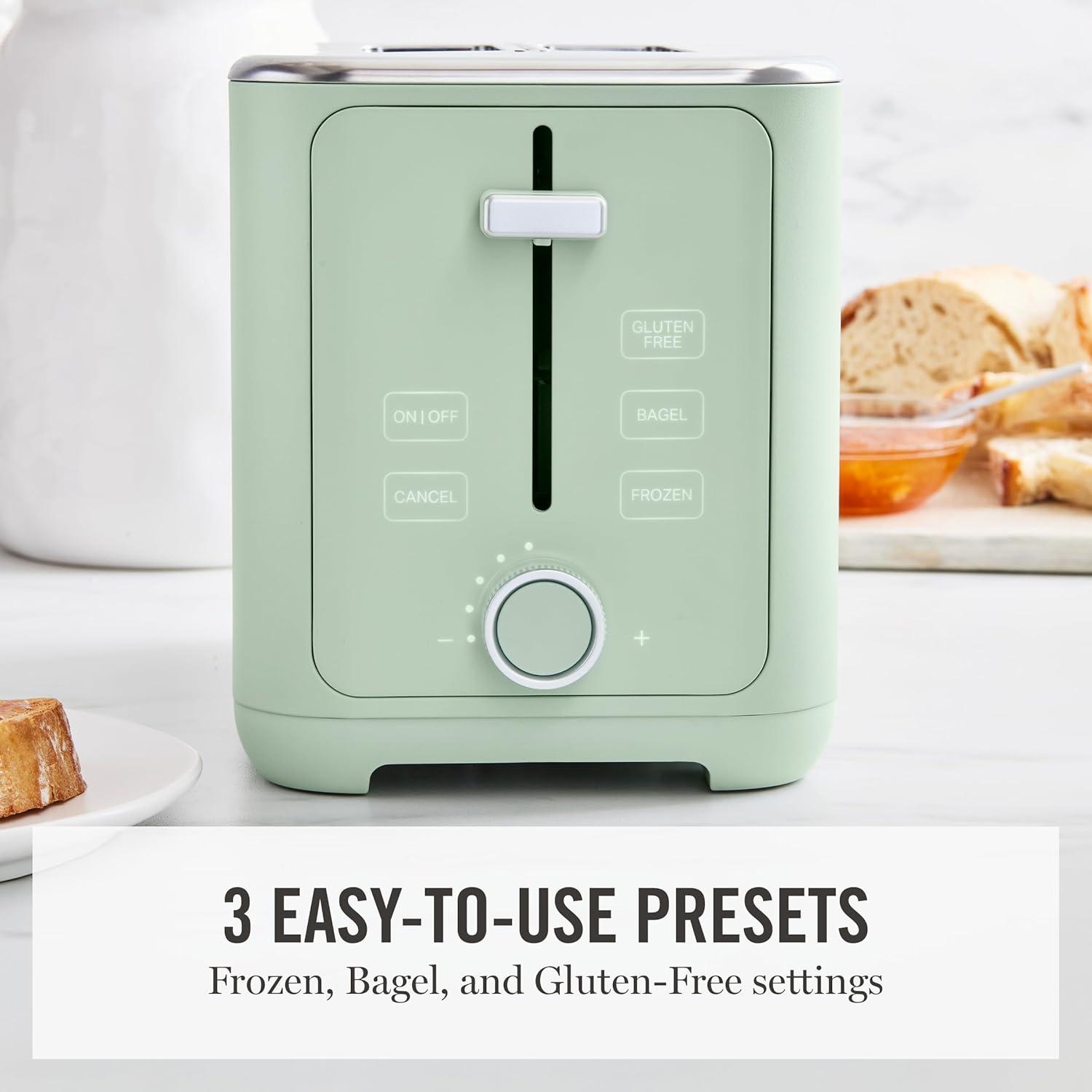 imageMartha Stewart 2 Slice Toaster 10 Shade Settings with Defrost Cancel Bagel amp GlutenFree ExtraWide SelfCentering Slots for Waffles amp Artisan Bread Removable Crumb Tray Cord Wrap Linen WhiteHoneydew Green