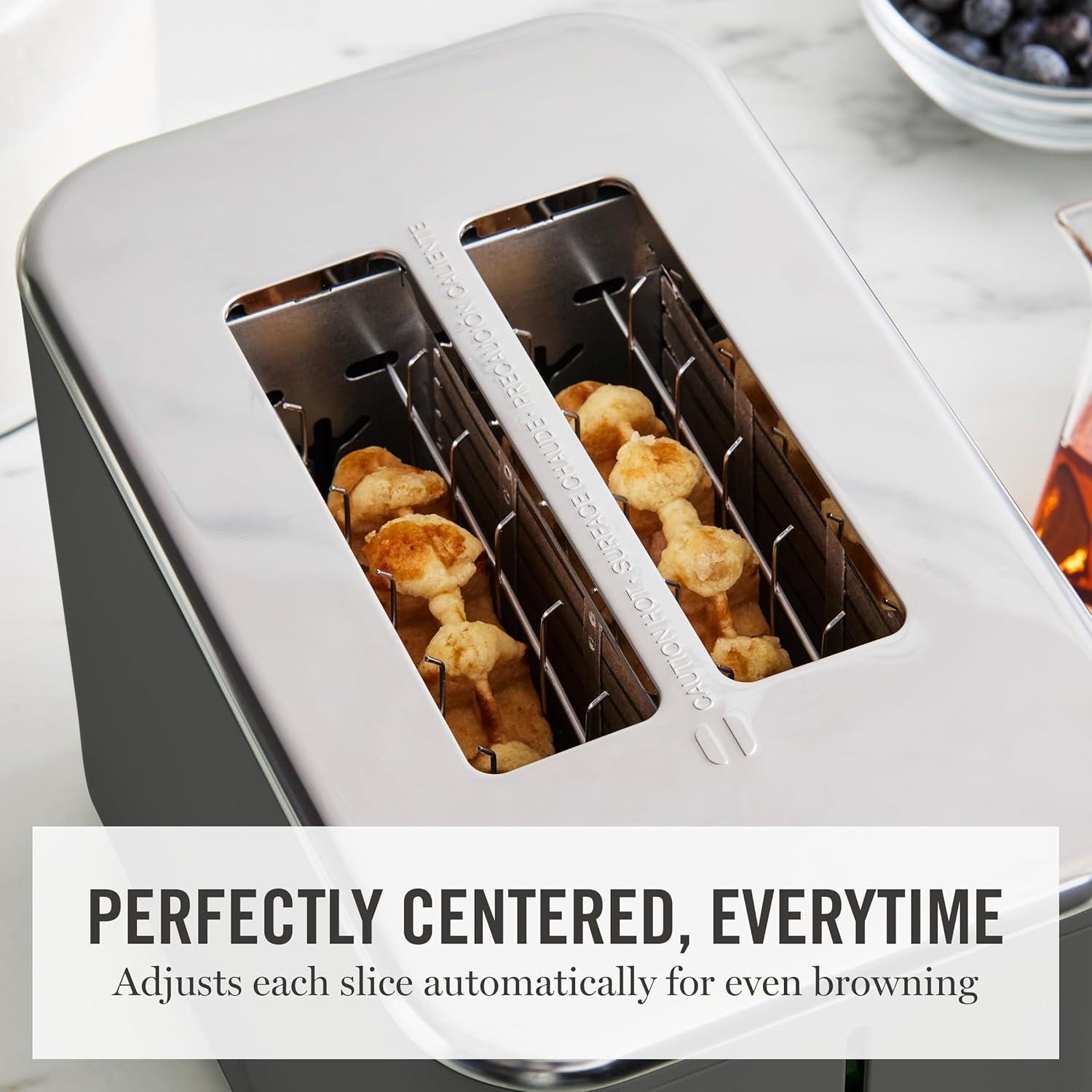 imageMartha Stewart 2 Slice Toaster 10 Shade Settings with Defrost Cancel Bagel amp GlutenFree ExtraWide SelfCentering Slots for Waffles amp Artisan Bread Removable Crumb Tray Cord Wrap Linen WhiteCaviar Gray