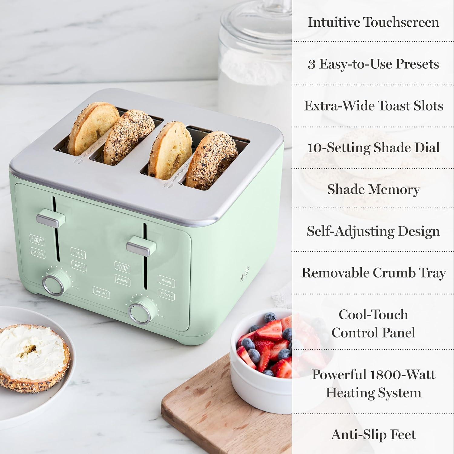 imageMartha Stewart 2 Slice Toaster 10 Shade Settings with Defrost Cancel Bagel amp GlutenFree ExtraWide SelfCentering Slots for Waffles amp Artisan Bread Removable Crumb Tray Cord Wrap Linen WhiteHoneydew Green