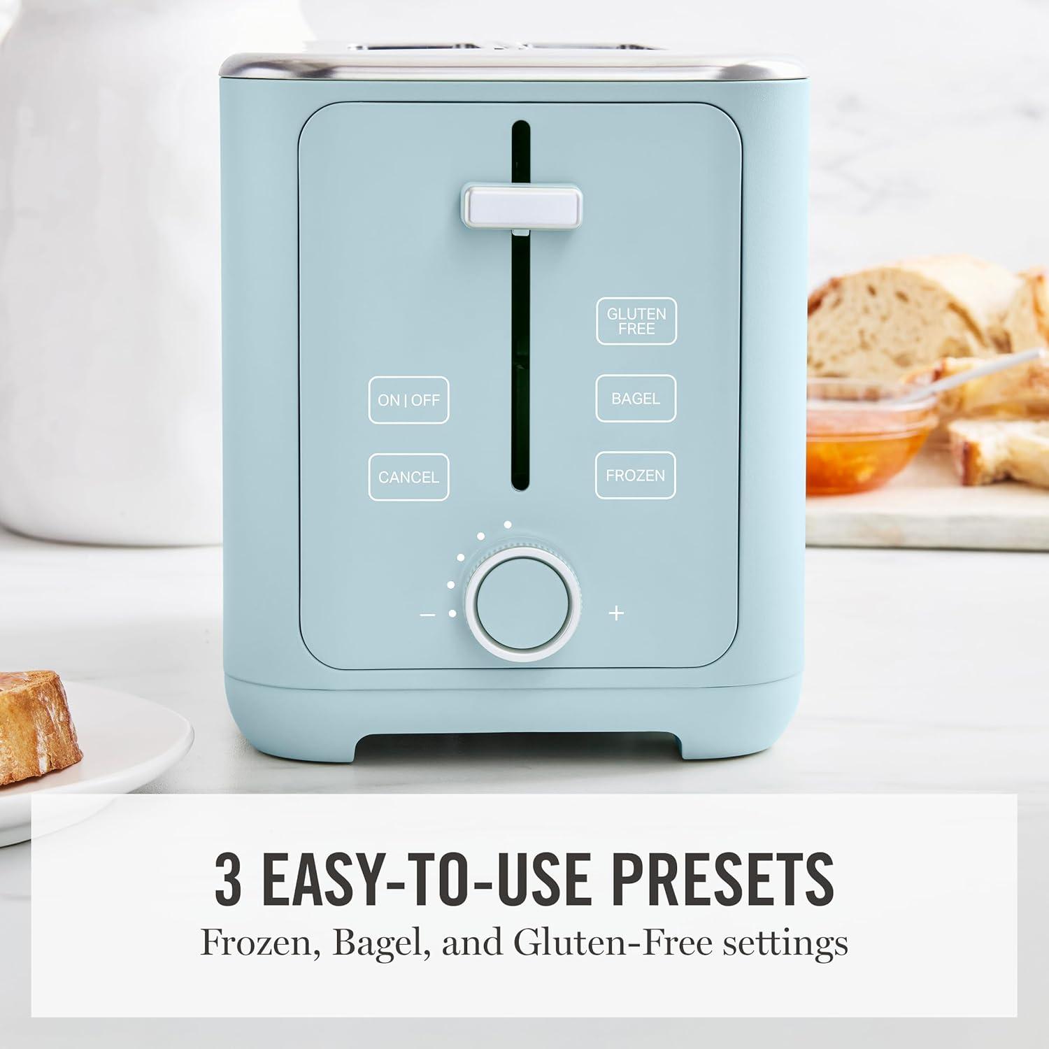 imageMartha Stewart 2 Slice Toaster 10 Shade Settings with Defrost Cancel Bagel amp GlutenFree ExtraWide SelfCentering Slots for Waffles amp Artisan Bread Removable Crumb Tray Cord Wrap Linen WhiteSky Blue