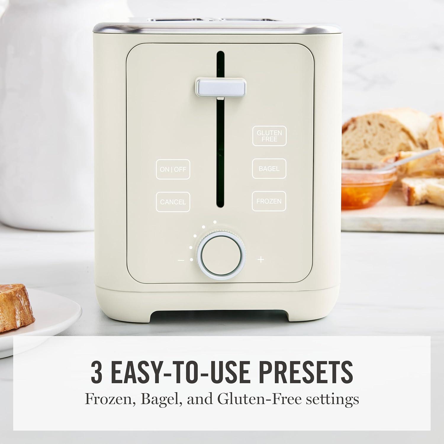 imageMartha Stewart 2 Slice Toaster 10 Shade Settings with Defrost Cancel Bagel amp GlutenFree ExtraWide SelfCentering Slots for Waffles amp Artisan Bread Removable Crumb Tray Cord Wrap Linen WhiteLinen White