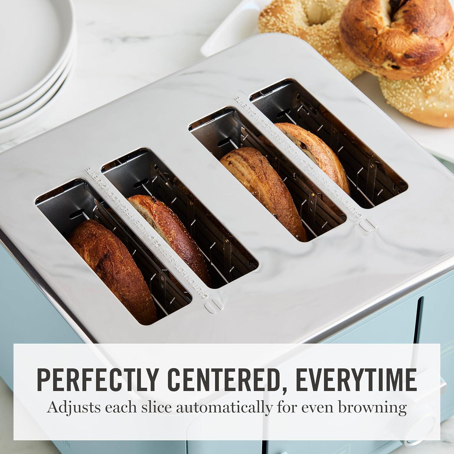 imageMartha Stewart 2 Slice Toaster 10 Shade Settings with Defrost Cancel Bagel amp GlutenFree ExtraWide SelfCentering Slots for Waffles amp Artisan Bread Removable Crumb Tray Cord Wrap Linen WhiteSky Blue