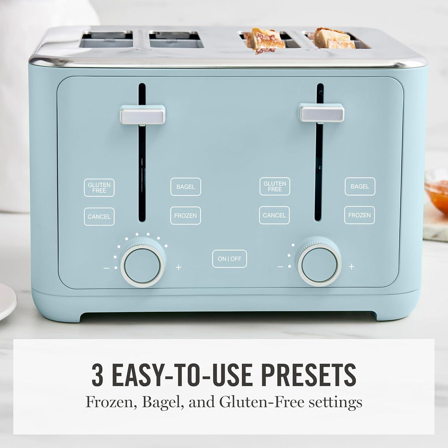 imageMartha Stewart 2 Slice Toaster 10 Shade Settings with Defrost Cancel Bagel amp GlutenFree ExtraWide SelfCentering Slots for Waffles amp Artisan Bread Removable Crumb Tray Cord Wrap Linen WhiteSky Blue