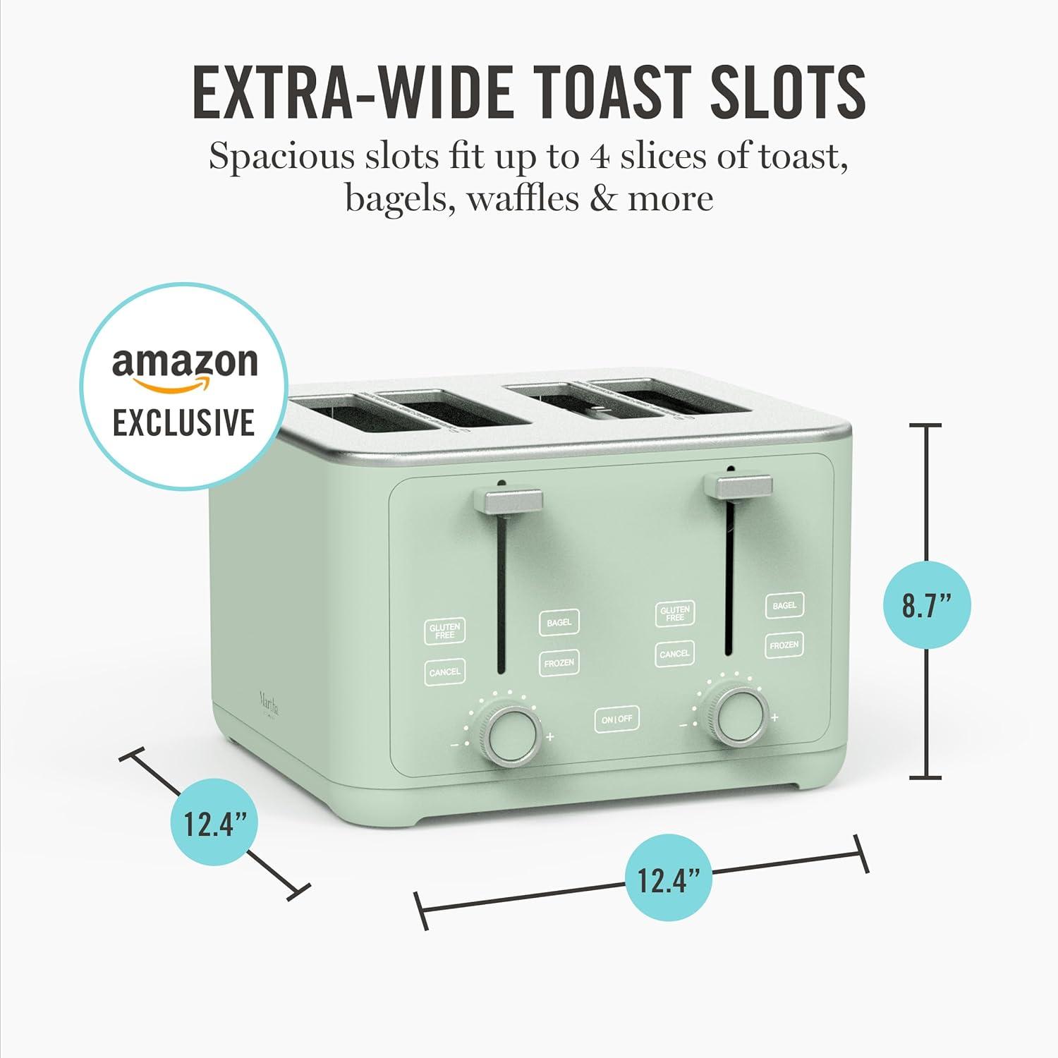 imageMartha Stewart 2 Slice Toaster 10 Shade Settings with Defrost Cancel Bagel amp GlutenFree ExtraWide SelfCentering Slots for Waffles amp Artisan Bread Removable Crumb Tray Cord Wrap Linen WhiteHoneydew Green