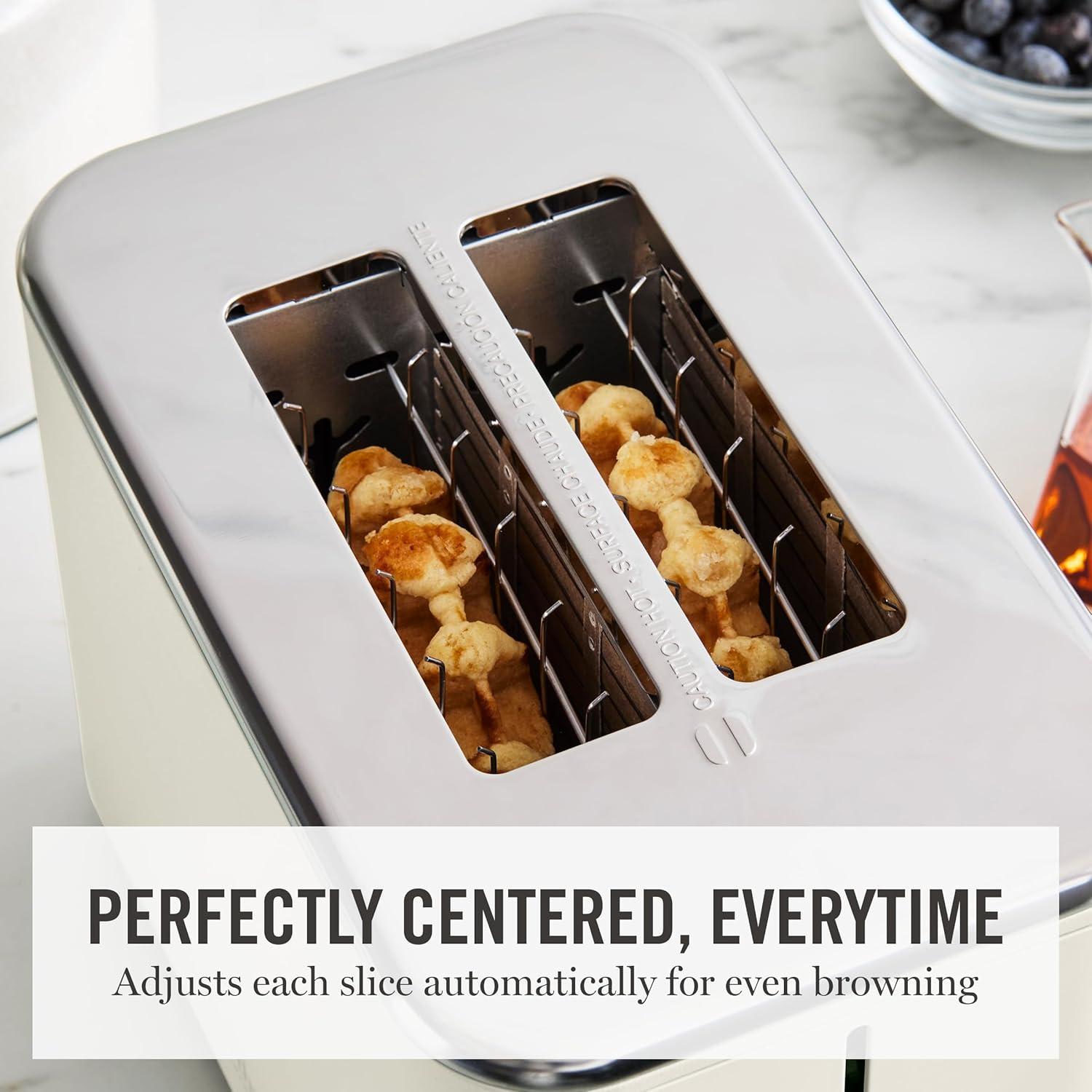 imageMartha Stewart 2 Slice Toaster 10 Shade Settings with Defrost Cancel Bagel amp GlutenFree ExtraWide SelfCentering Slots for Waffles amp Artisan Bread Removable Crumb Tray Cord Wrap Linen WhiteLinen White
