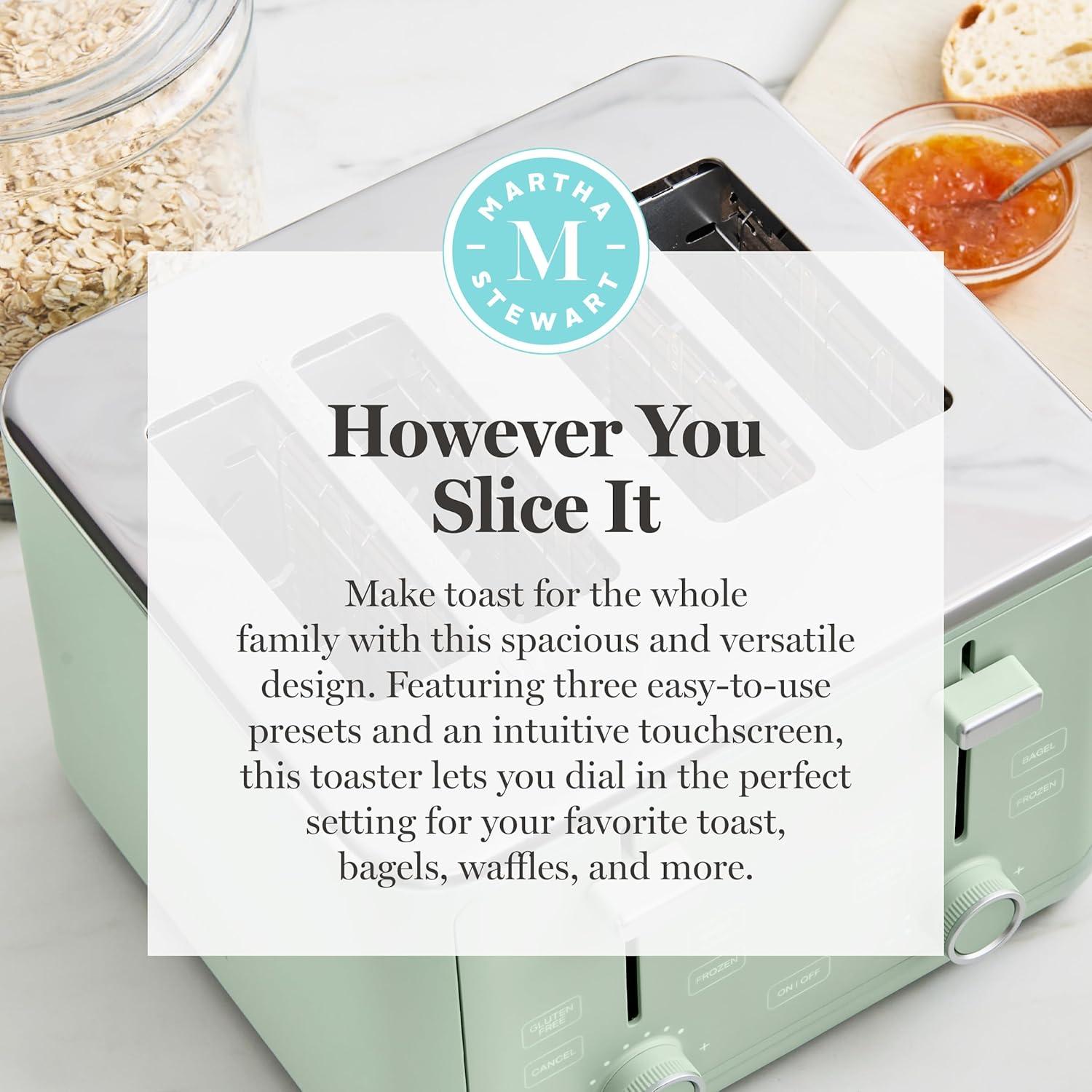 imageMartha Stewart 2 Slice Toaster 10 Shade Settings with Defrost Cancel Bagel amp GlutenFree ExtraWide SelfCentering Slots for Waffles amp Artisan Bread Removable Crumb Tray Cord Wrap Linen WhiteHoneydew Green
