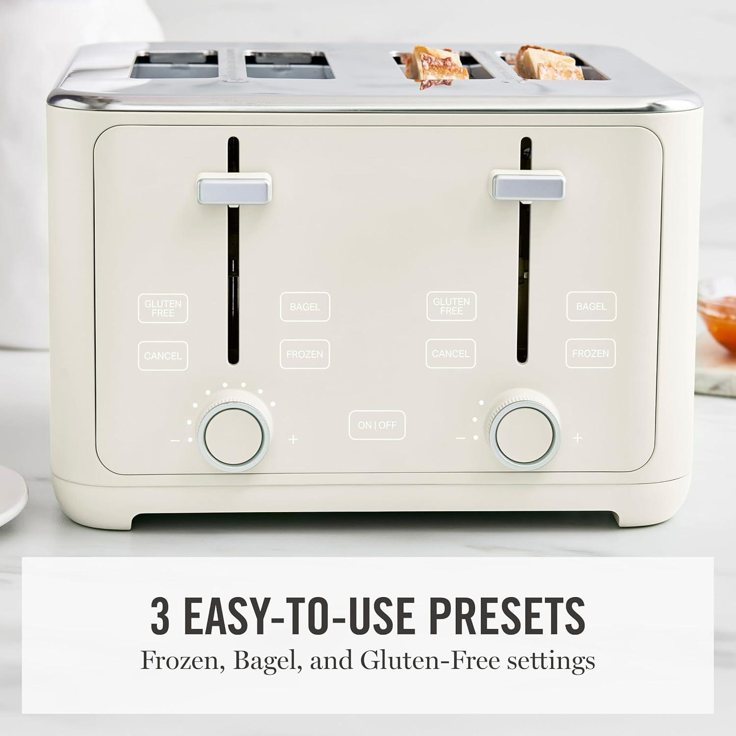 imageMartha Stewart 2 Slice Toaster 10 Shade Settings with Defrost Cancel Bagel amp GlutenFree ExtraWide SelfCentering Slots for Waffles amp Artisan Bread Removable Crumb Tray Cord Wrap Linen WhiteLinen White