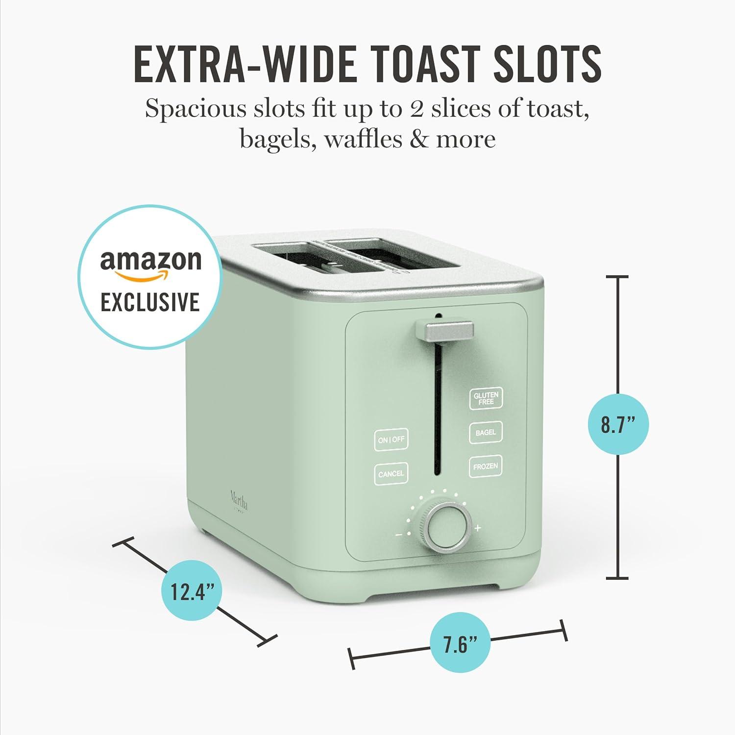 imageMartha Stewart 2 Slice Toaster 10 Shade Settings with Defrost Cancel Bagel amp GlutenFree ExtraWide SelfCentering Slots for Waffles amp Artisan Bread Removable Crumb Tray Cord Wrap Linen WhiteHoneydew Green