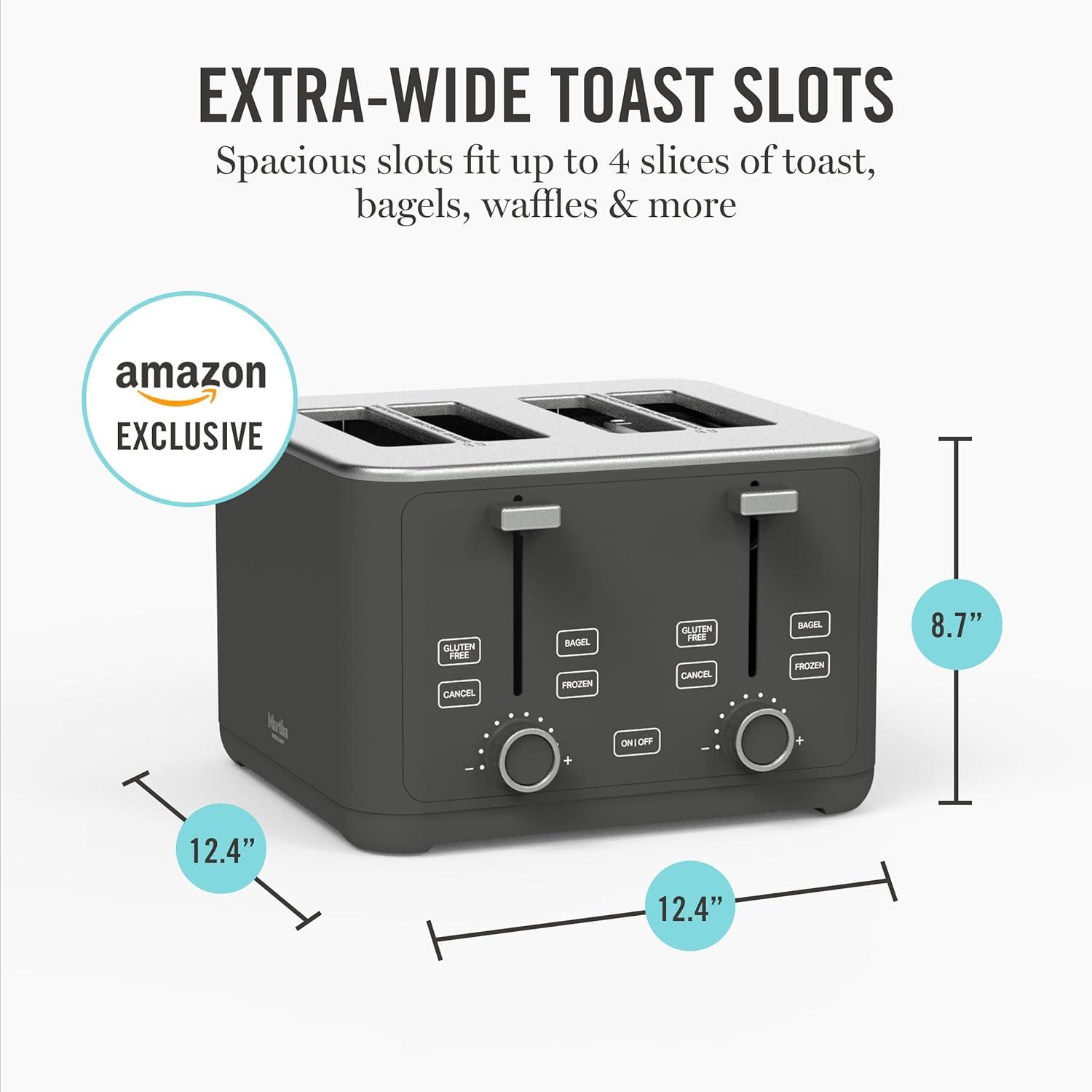 imageMartha Stewart 2 Slice Toaster 10 Shade Settings with Defrost Cancel Bagel amp GlutenFree ExtraWide SelfCentering Slots for Waffles amp Artisan Bread Removable Crumb Tray Cord Wrap Linen WhiteCaviar Gray