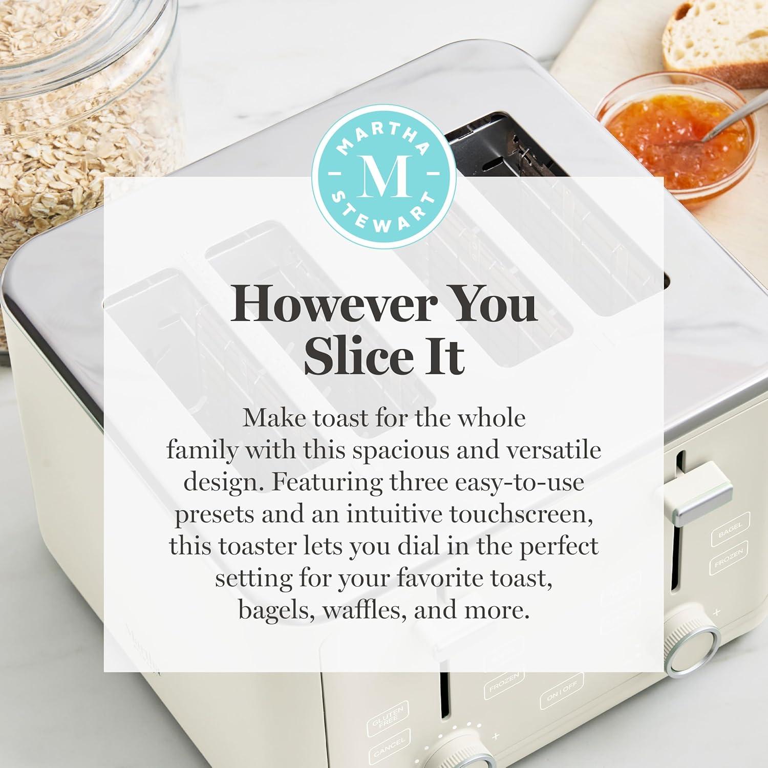 imageMartha Stewart 2 Slice Toaster 10 Shade Settings with Defrost Cancel Bagel amp GlutenFree ExtraWide SelfCentering Slots for Waffles amp Artisan Bread Removable Crumb Tray Cord Wrap Linen WhiteLinen White