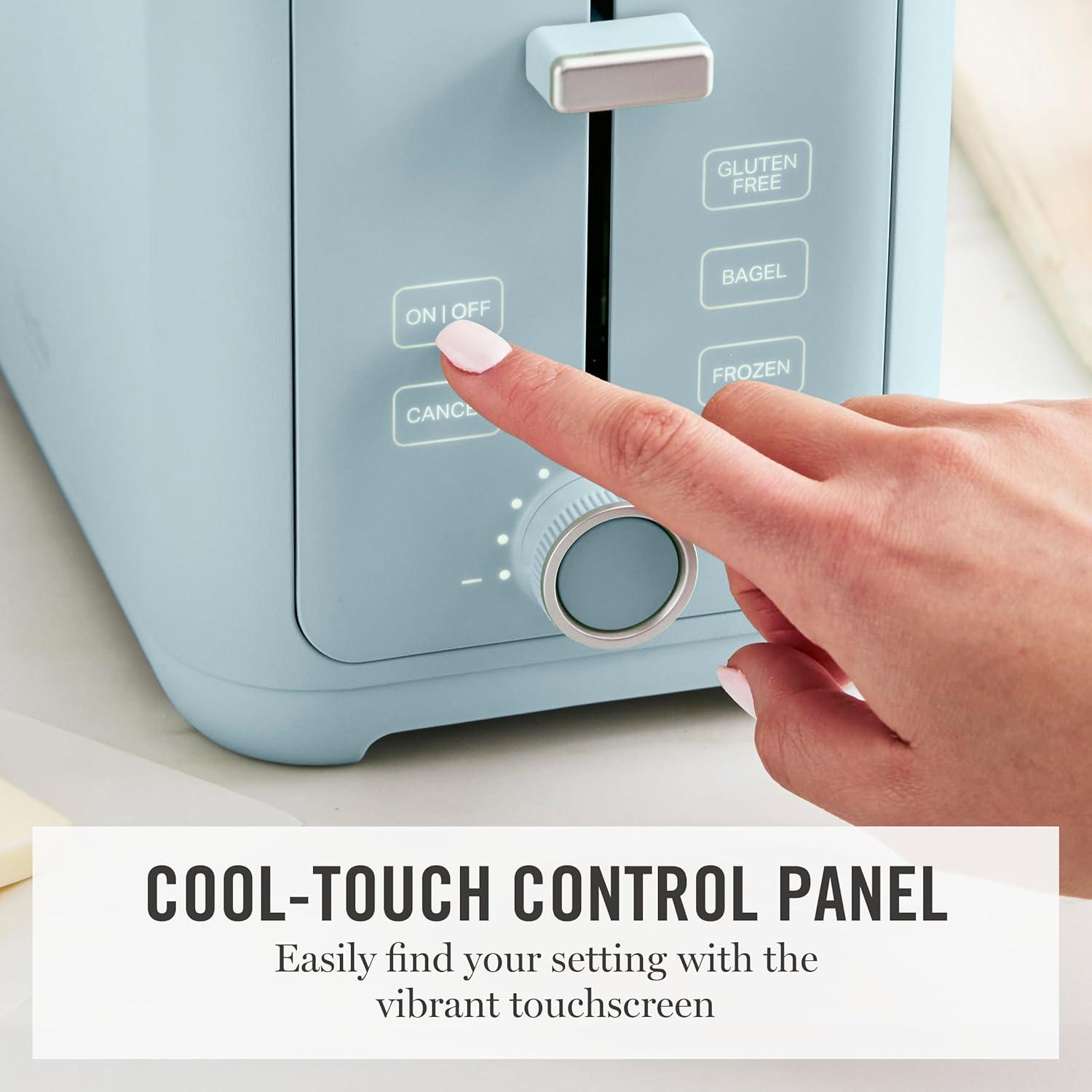 imageMartha Stewart 2 Slice Toaster 10 Shade Settings with Defrost Cancel Bagel amp GlutenFree ExtraWide SelfCentering Slots for Waffles amp Artisan Bread Removable Crumb Tray Cord Wrap Linen WhiteSky Blue