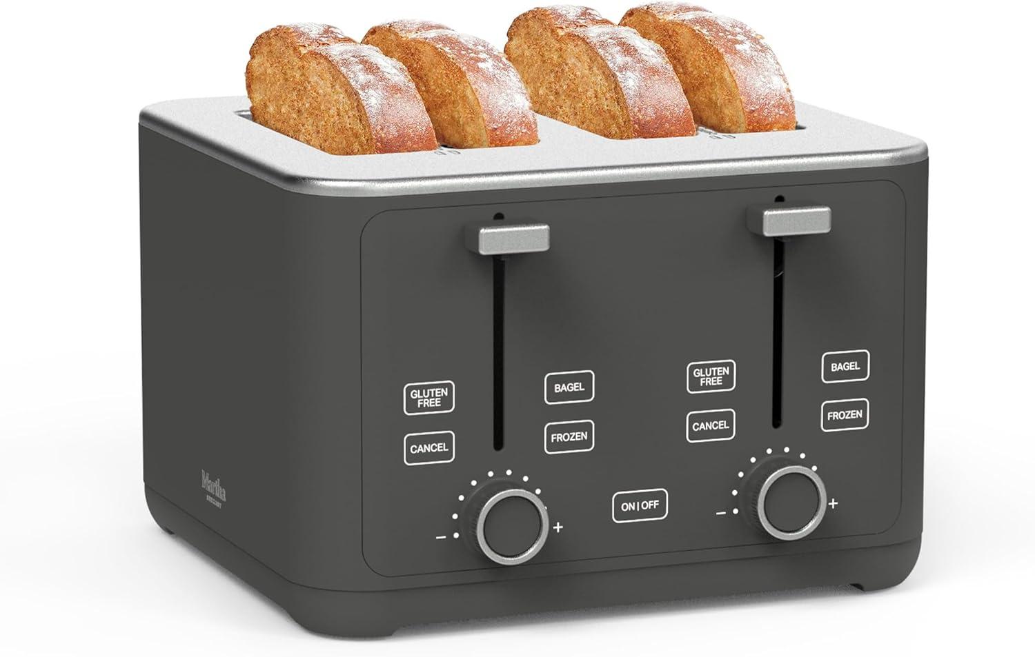 imageMartha Stewart 2 Slice Toaster 10 Shade Settings with Defrost Cancel Bagel amp GlutenFree ExtraWide SelfCentering Slots for Waffles amp Artisan Bread Removable Crumb Tray Cord Wrap Linen WhiteCaviar Gray