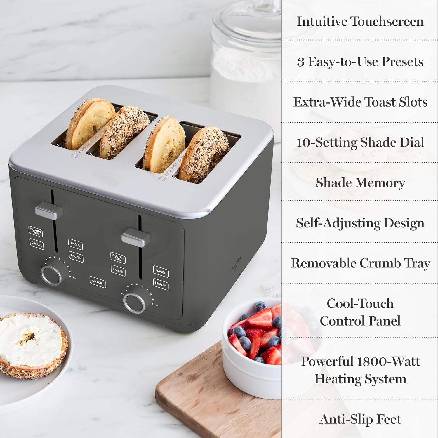 imageMartha Stewart 2 Slice Toaster 10 Shade Settings with Defrost Cancel Bagel amp GlutenFree ExtraWide SelfCentering Slots for Waffles amp Artisan Bread Removable Crumb Tray Cord Wrap Linen WhiteCaviar Gray