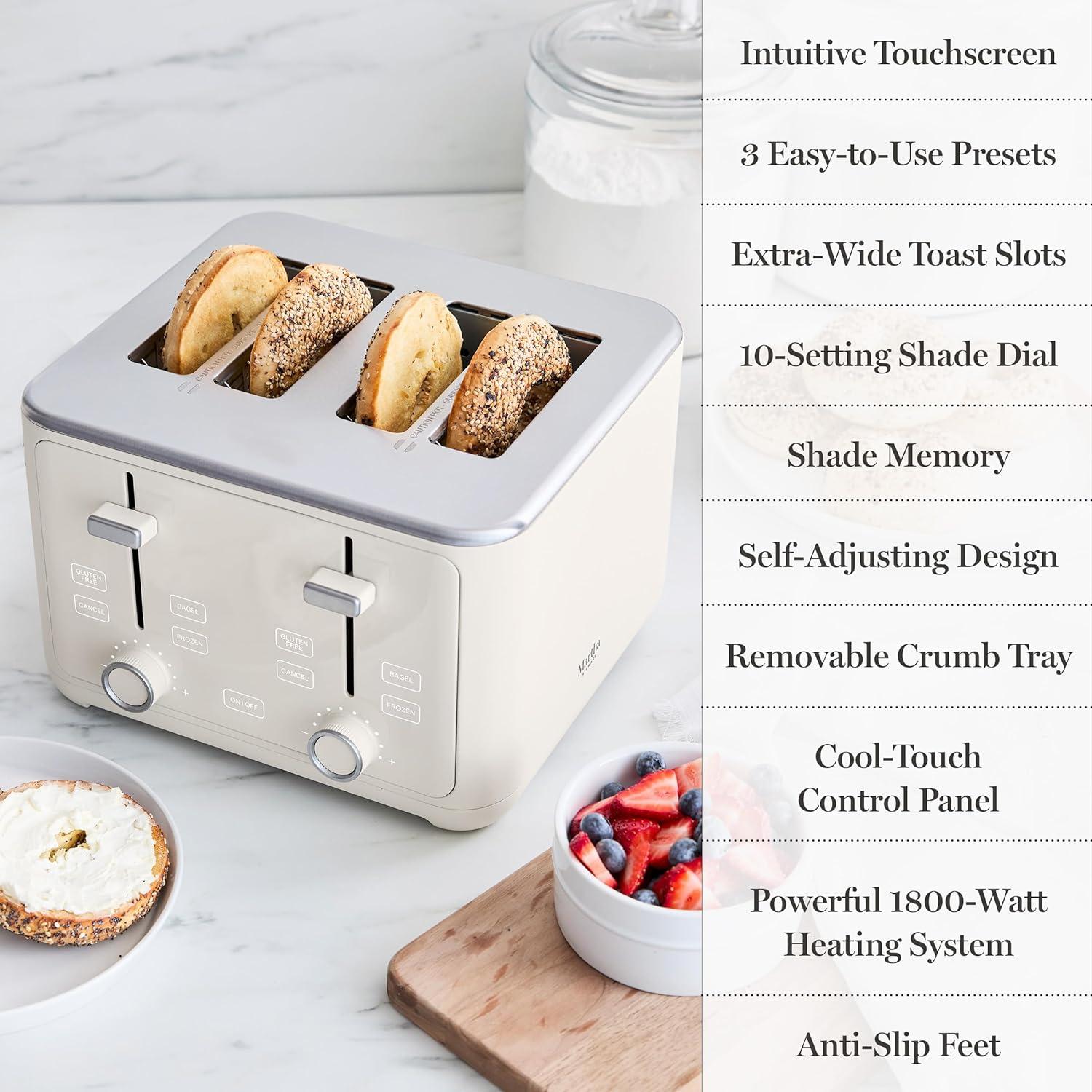 imageMartha Stewart 2 Slice Toaster 10 Shade Settings with Defrost Cancel Bagel amp GlutenFree ExtraWide SelfCentering Slots for Waffles amp Artisan Bread Removable Crumb Tray Cord Wrap Linen WhiteLinen White