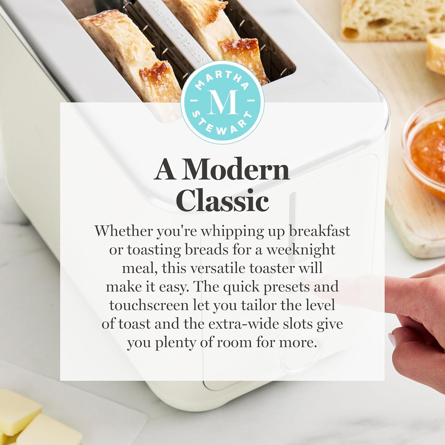 imageMartha Stewart 2 Slice Toaster 10 Shade Settings with Defrost Cancel Bagel amp GlutenFree ExtraWide SelfCentering Slots for Waffles amp Artisan Bread Removable Crumb Tray Cord Wrap Linen WhiteLinen White