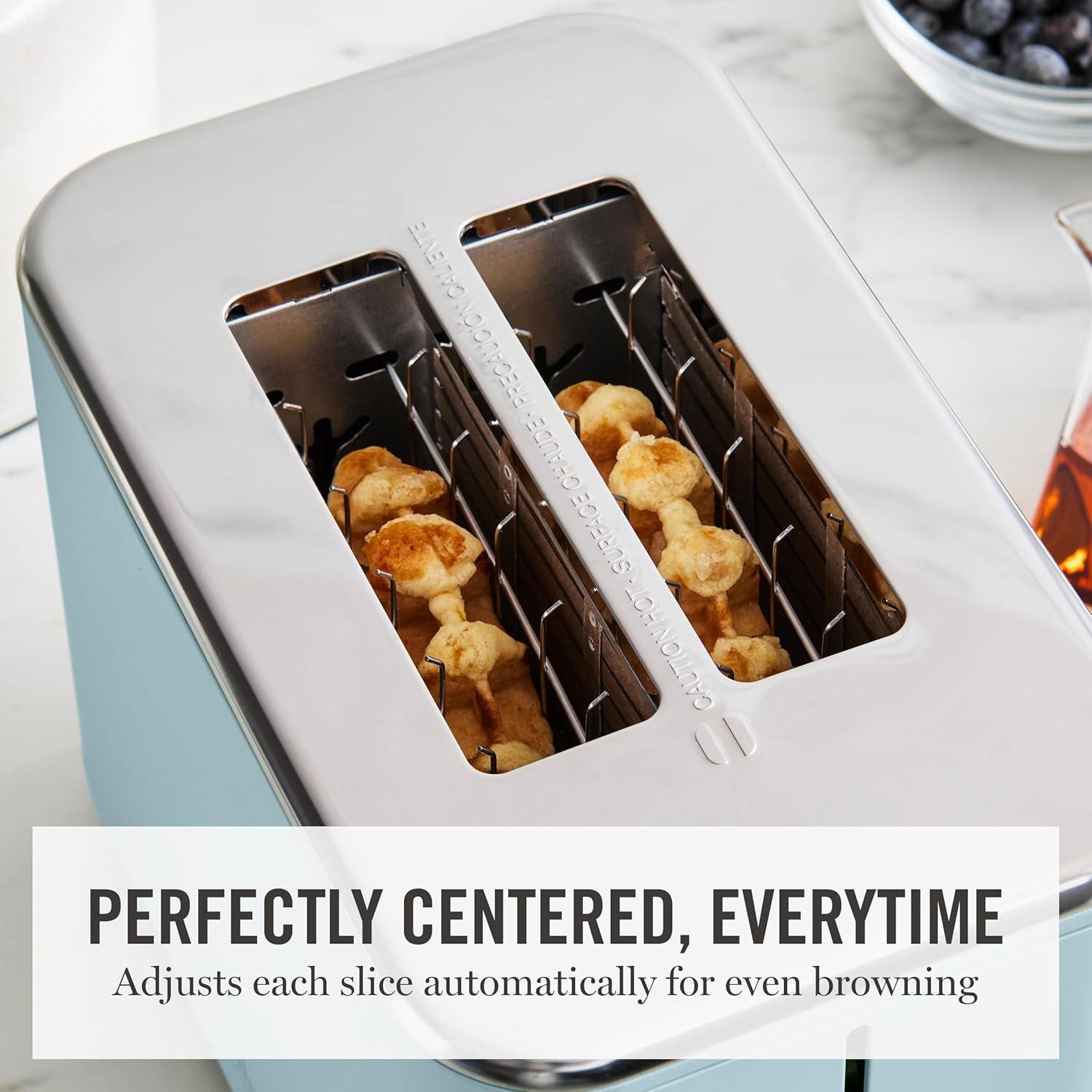 imageMartha Stewart 2 Slice Toaster 10 Shade Settings with Defrost Cancel Bagel amp GlutenFree ExtraWide SelfCentering Slots for Waffles amp Artisan Bread Removable Crumb Tray Cord Wrap Linen WhiteSky Blue