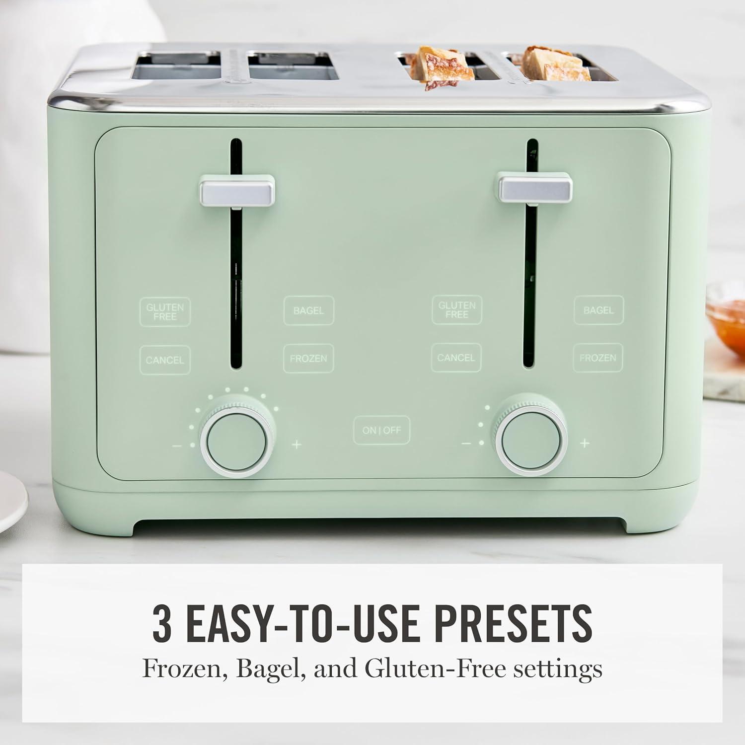 imageMartha Stewart 2 Slice Toaster 10 Shade Settings with Defrost Cancel Bagel amp GlutenFree ExtraWide SelfCentering Slots for Waffles amp Artisan Bread Removable Crumb Tray Cord Wrap Linen WhiteHoneydew Green