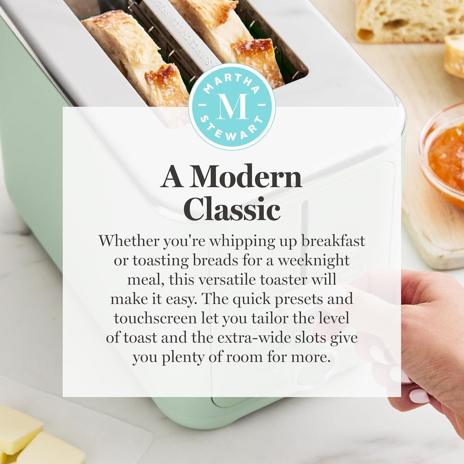 imageMartha Stewart 2 Slice Toaster 10 Shade Settings with Defrost Cancel Bagel amp GlutenFree ExtraWide SelfCentering Slots for Waffles amp Artisan Bread Removable Crumb Tray Cord Wrap Linen WhiteHoneydew Green