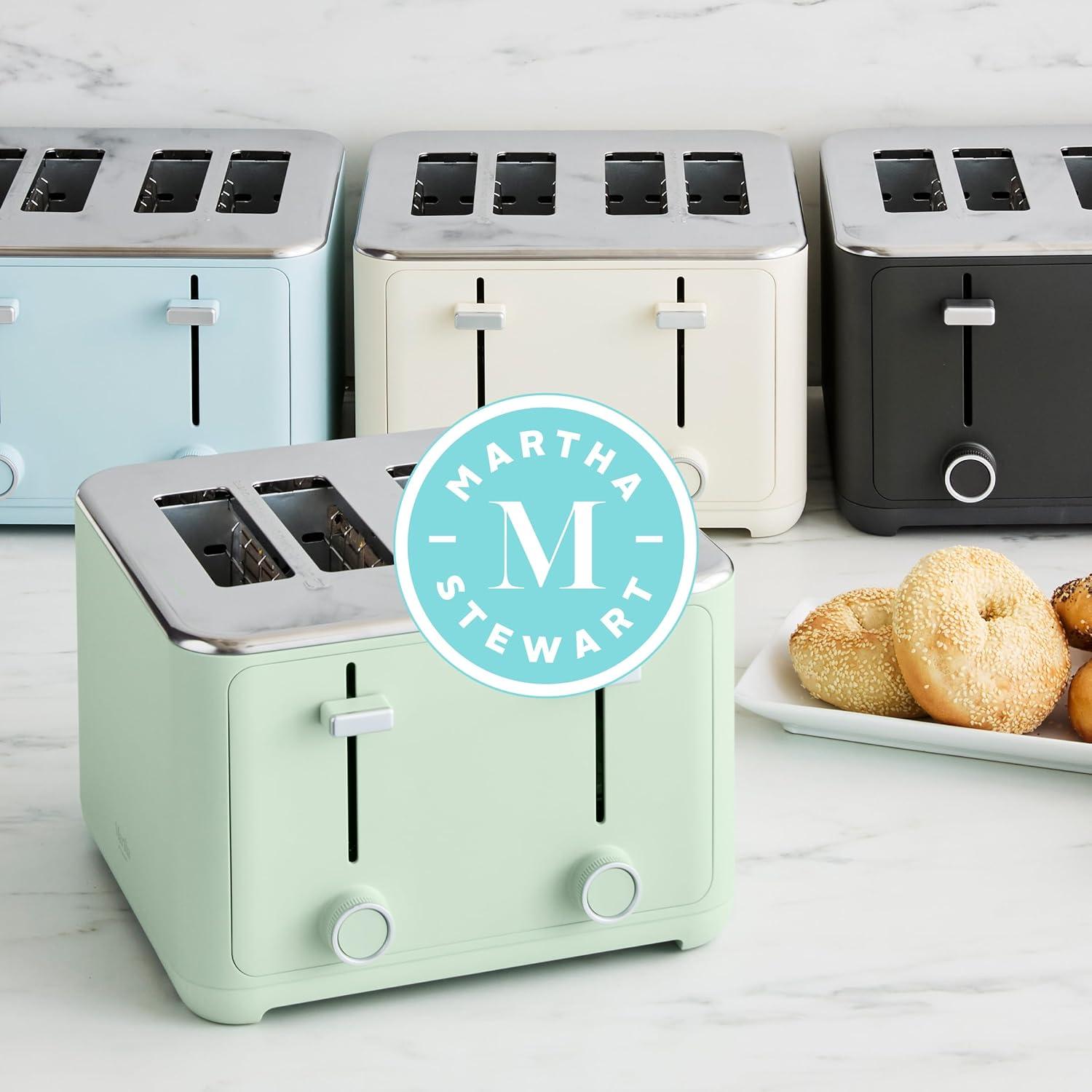 imageMartha Stewart 2 Slice Toaster 10 Shade Settings with Defrost Cancel Bagel amp GlutenFree ExtraWide SelfCentering Slots for Waffles amp Artisan Bread Removable Crumb Tray Cord Wrap Linen WhiteSky Blue