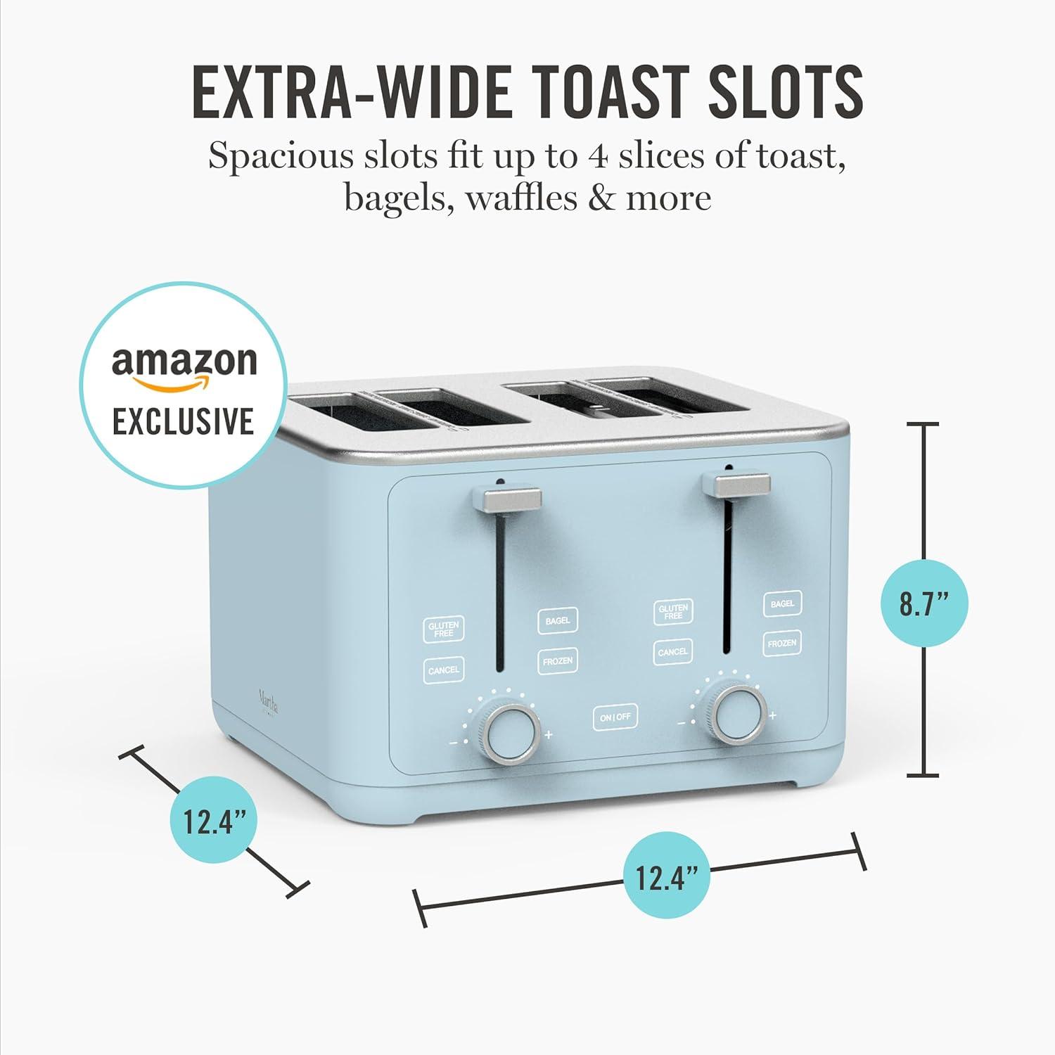 imageMartha Stewart 2 Slice Toaster 10 Shade Settings with Defrost Cancel Bagel amp GlutenFree ExtraWide SelfCentering Slots for Waffles amp Artisan Bread Removable Crumb Tray Cord Wrap Linen WhiteSky Blue