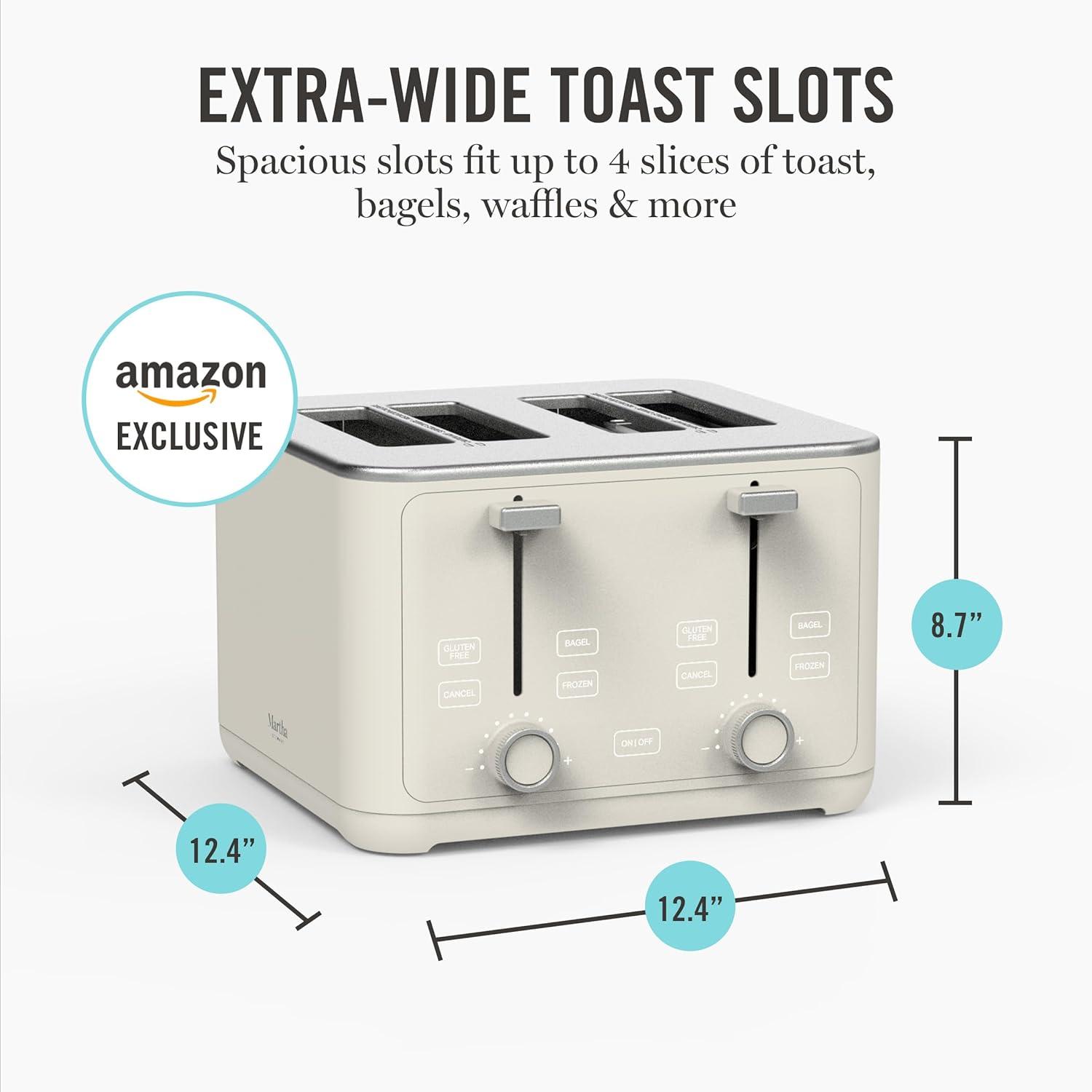 imageMartha Stewart 2 Slice Toaster 10 Shade Settings with Defrost Cancel Bagel amp GlutenFree ExtraWide SelfCentering Slots for Waffles amp Artisan Bread Removable Crumb Tray Cord Wrap Linen WhiteLinen White