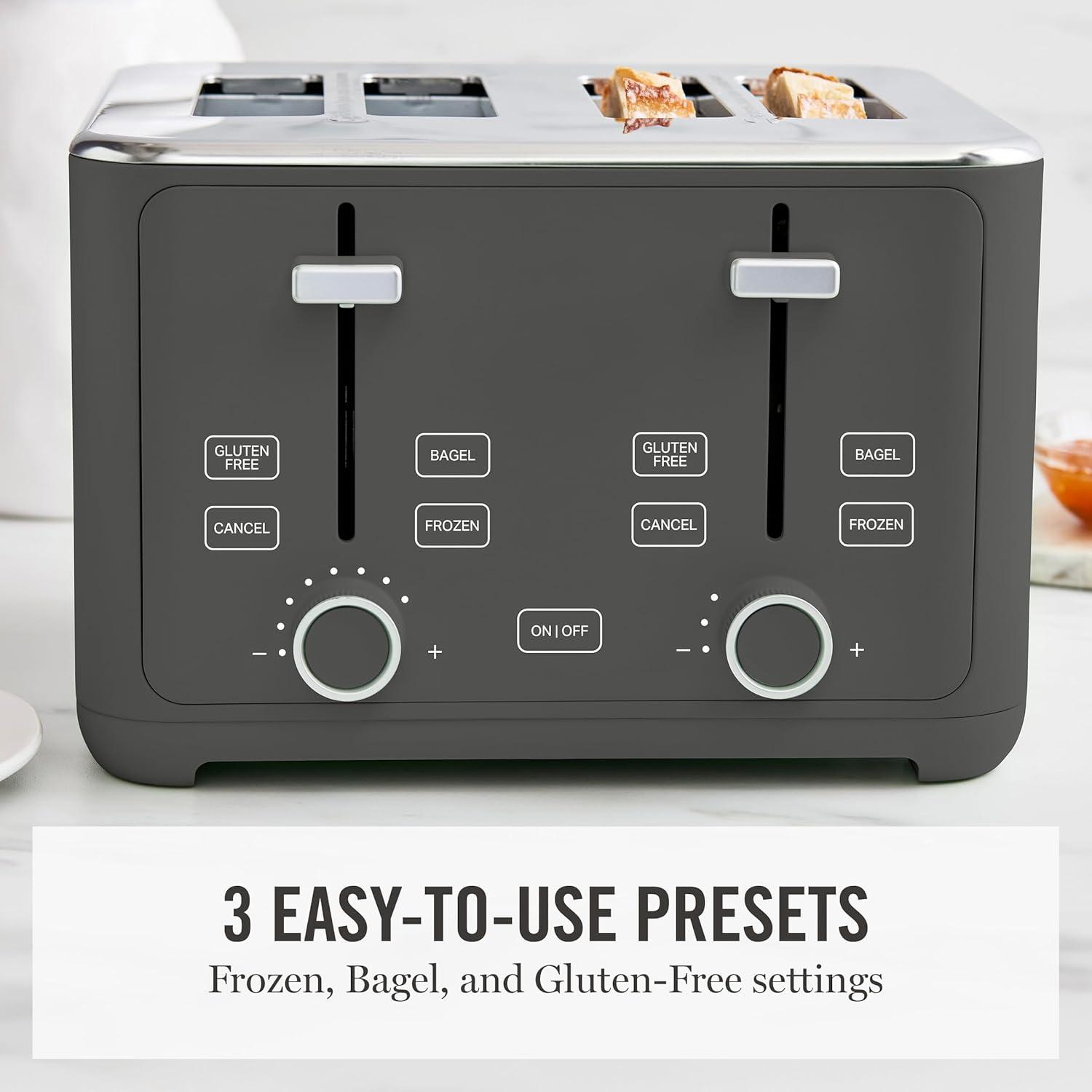 imageMartha Stewart 2 Slice Toaster 10 Shade Settings with Defrost Cancel Bagel amp GlutenFree ExtraWide SelfCentering Slots for Waffles amp Artisan Bread Removable Crumb Tray Cord Wrap Linen WhiteCaviar Gray