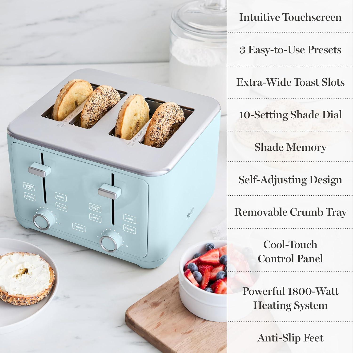 imageMartha Stewart 2 Slice Toaster 10 Shade Settings with Defrost Cancel Bagel amp GlutenFree ExtraWide SelfCentering Slots for Waffles amp Artisan Bread Removable Crumb Tray Cord Wrap Linen WhiteSky Blue