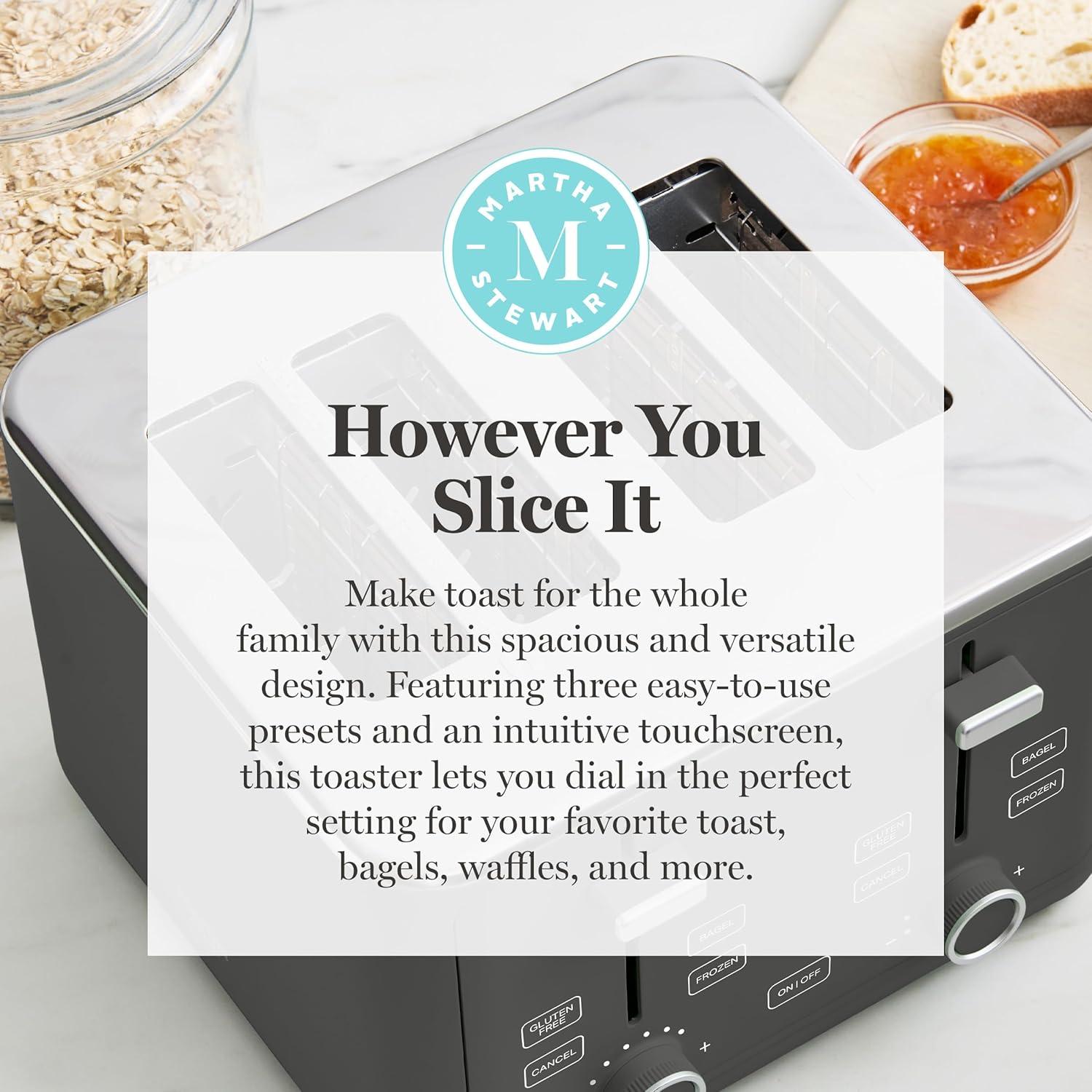 imageMartha Stewart 2 Slice Toaster 10 Shade Settings with Defrost Cancel Bagel amp GlutenFree ExtraWide SelfCentering Slots for Waffles amp Artisan Bread Removable Crumb Tray Cord Wrap Linen WhiteCaviar Gray