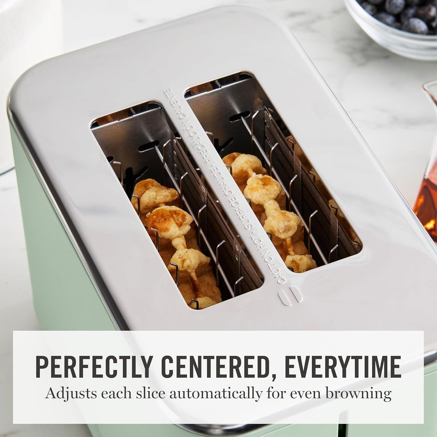 imageMartha Stewart 2 Slice Toaster 10 Shade Settings with Defrost Cancel Bagel amp GlutenFree ExtraWide SelfCentering Slots for Waffles amp Artisan Bread Removable Crumb Tray Cord Wrap Linen WhiteHoneydew Green