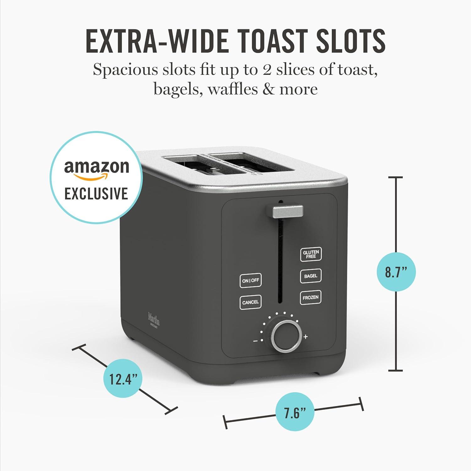 imageMartha Stewart 2 Slice Toaster 10 Shade Settings with Defrost Cancel Bagel amp GlutenFree ExtraWide SelfCentering Slots for Waffles amp Artisan Bread Removable Crumb Tray Cord Wrap Linen WhiteCaviar Gray