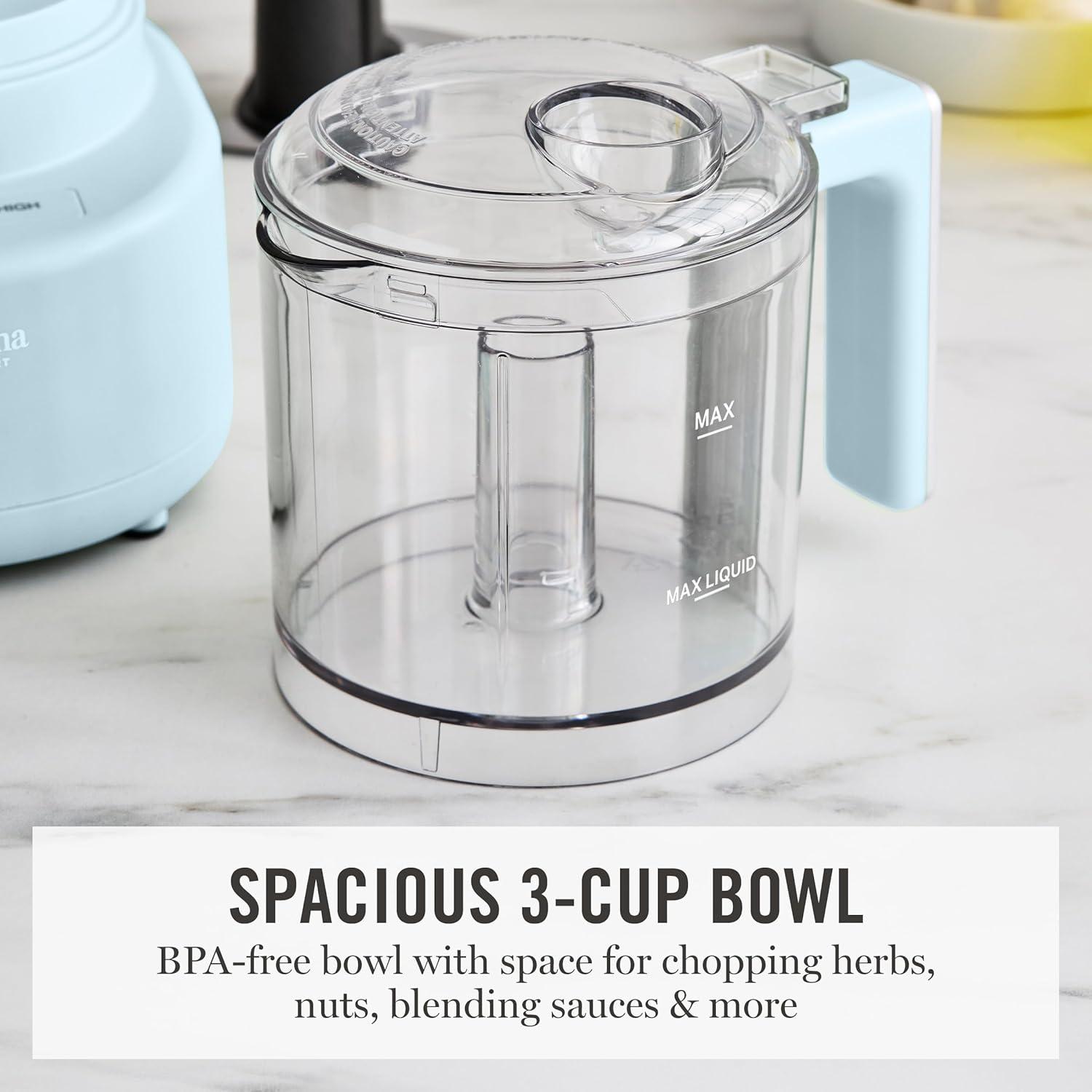 imageMartha Stewart 3 Cup Electric Food Chopper Vegetable amp Herb Mini Food Processor 24oz BPAFree Bowl Stainless Steel Blades Pour Spout Dicing Mincing Chop amp Puree Dishwasher Safe LinenSky Blue
