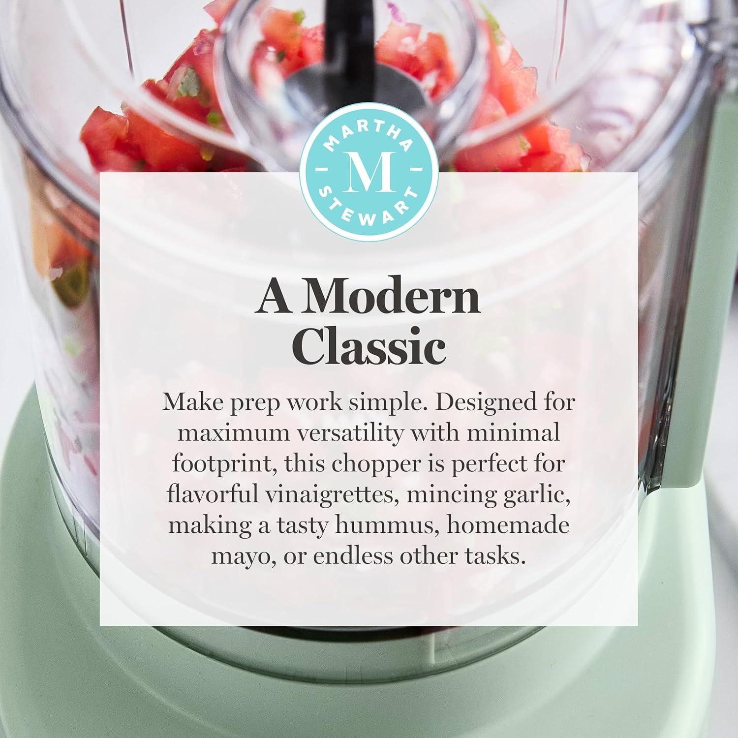 imageMartha Stewart 3 Cup Electric Food Chopper Vegetable amp Herb Mini Food Processor 24oz BPAFree Bowl Stainless Steel Blades Pour Spout Dicing Mincing Chop amp Puree Dishwasher Safe LinenHoneydew Green