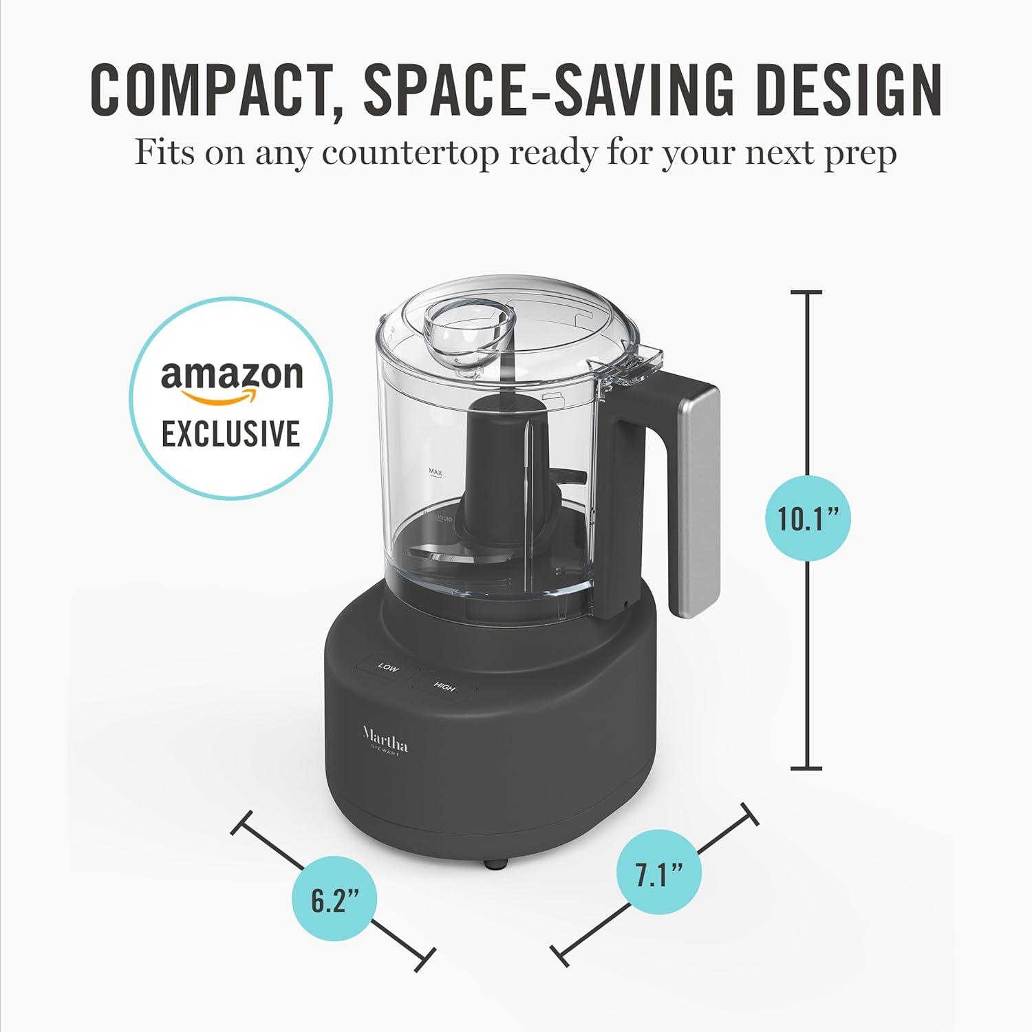 imageMartha Stewart 3 Cup Electric Food Chopper Vegetable amp Herb Mini Food Processor 24oz BPAFree Bowl Stainless Steel Blades Pour Spout Dicing Mincing Chop amp Puree Dishwasher Safe LinenCaviar Gray
