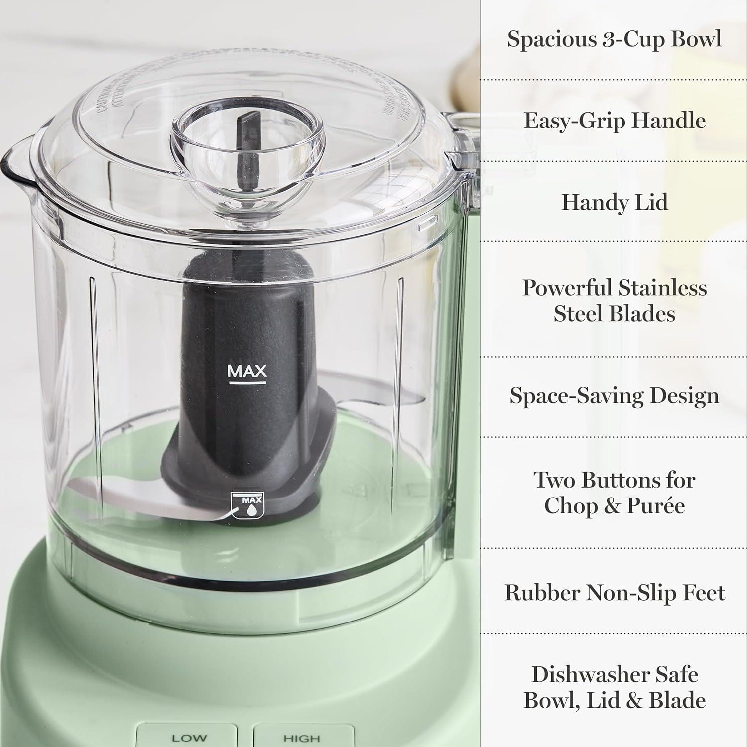 imageMartha Stewart 3 Cup Electric Food Chopper Vegetable amp Herb Mini Food Processor 24oz BPAFree Bowl Stainless Steel Blades Pour Spout Dicing Mincing Chop amp Puree Dishwasher Safe LinenHoneydew Green