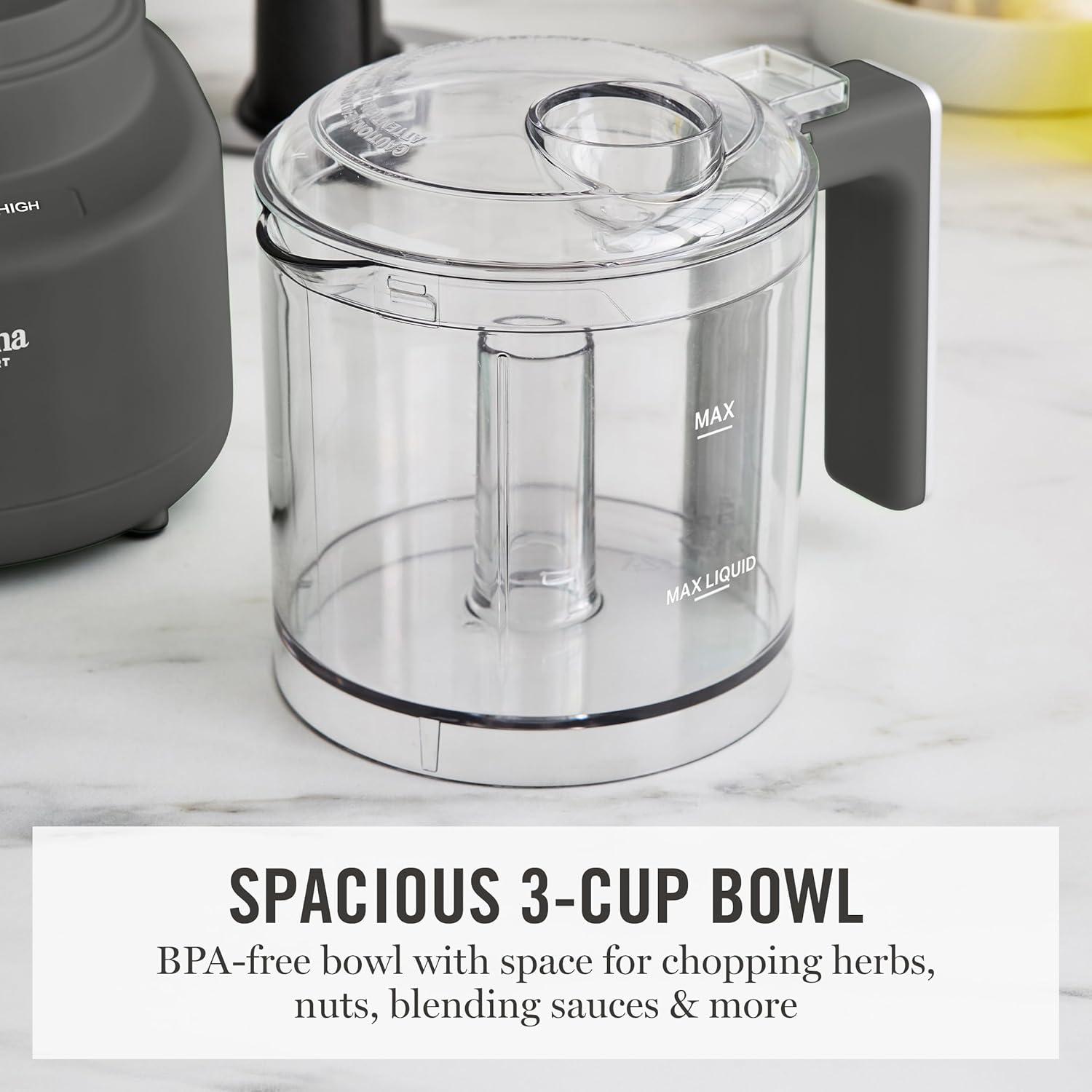imageMartha Stewart 3 Cup Electric Food Chopper Vegetable amp Herb Mini Food Processor 24oz BPAFree Bowl Stainless Steel Blades Pour Spout Dicing Mincing Chop amp Puree Dishwasher Safe LinenCaviar Gray