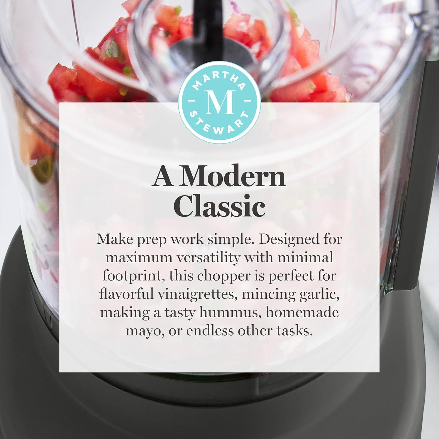 imageMartha Stewart 3 Cup Electric Food Chopper Vegetable amp Herb Mini Food Processor 24oz BPAFree Bowl Stainless Steel Blades Pour Spout Dicing Mincing Chop amp Puree Dishwasher Safe LinenCaviar Gray