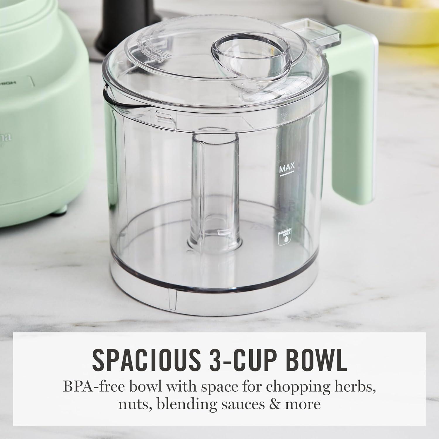 imageMartha Stewart 3 Cup Electric Food Chopper Vegetable amp Herb Mini Food Processor 24oz BPAFree Bowl Stainless Steel Blades Pour Spout Dicing Mincing Chop amp Puree Dishwasher Safe LinenHoneydew Green