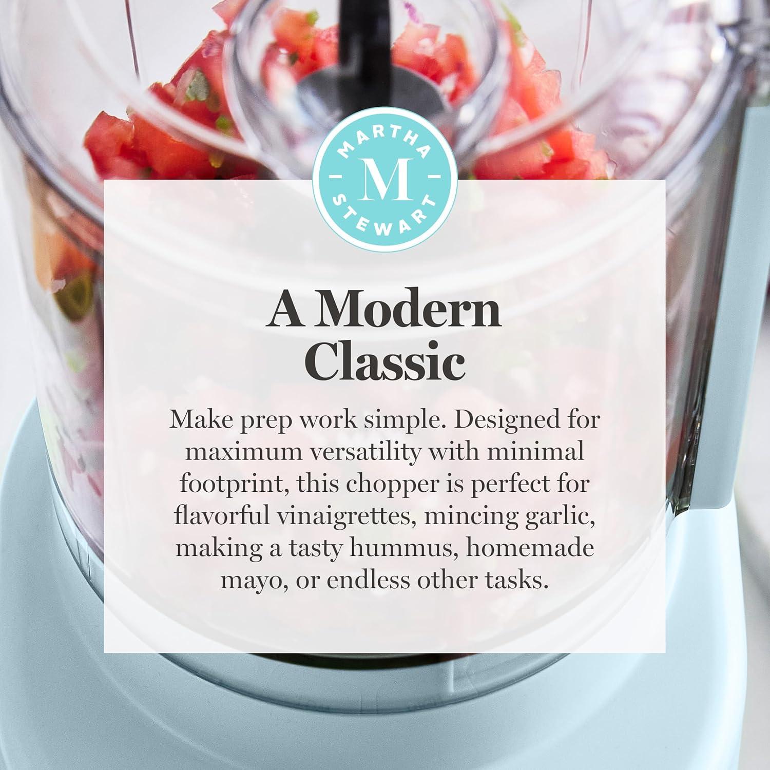 imageMartha Stewart 3 Cup Electric Food Chopper Vegetable amp Herb Mini Food Processor 24oz BPAFree Bowl Stainless Steel Blades Pour Spout Dicing Mincing Chop amp Puree Dishwasher Safe LinenSky Blue
