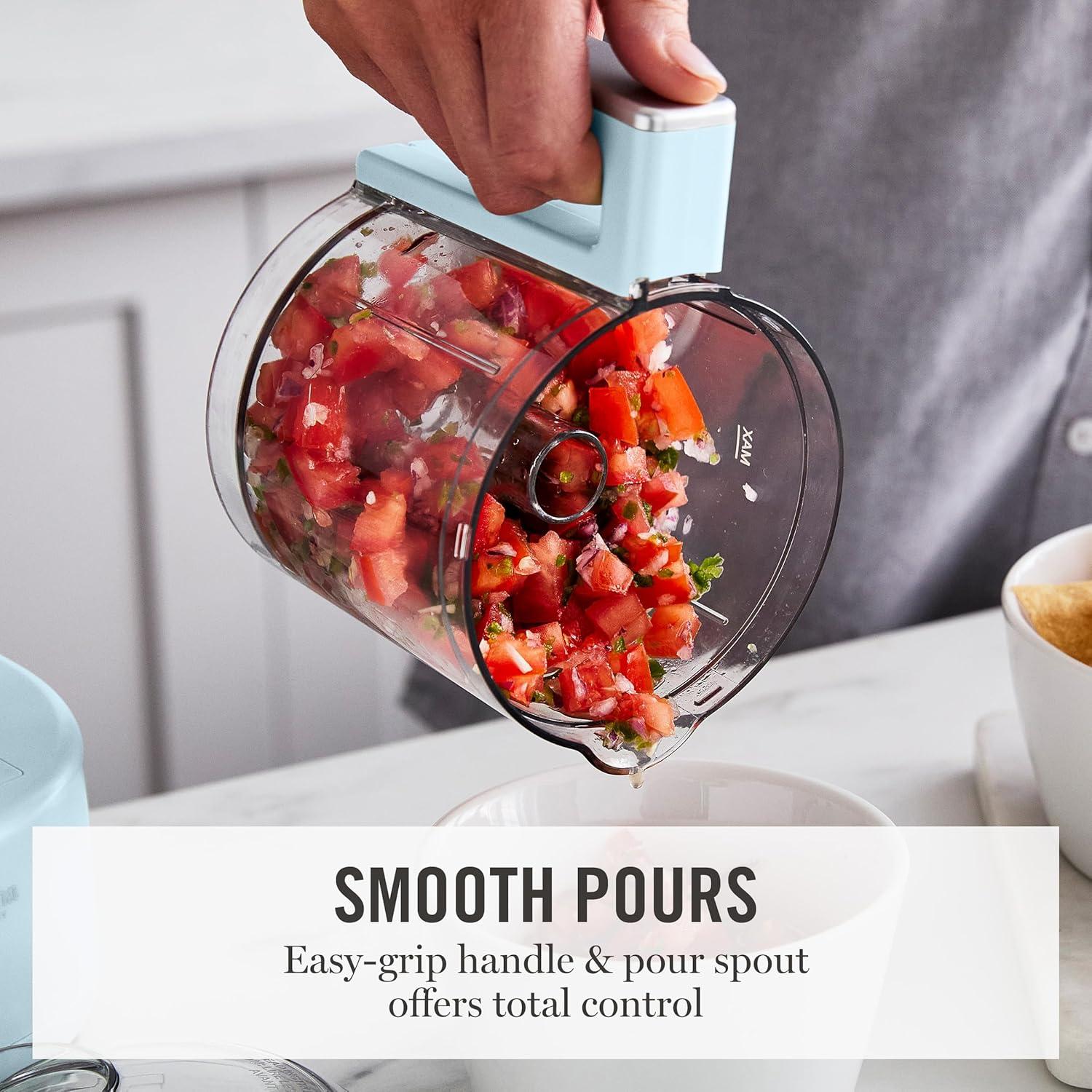 imageMartha Stewart 3 Cup Electric Food Chopper Vegetable amp Herb Mini Food Processor 24oz BPAFree Bowl Stainless Steel Blades Pour Spout Dicing Mincing Chop amp Puree Dishwasher Safe LinenSky Blue