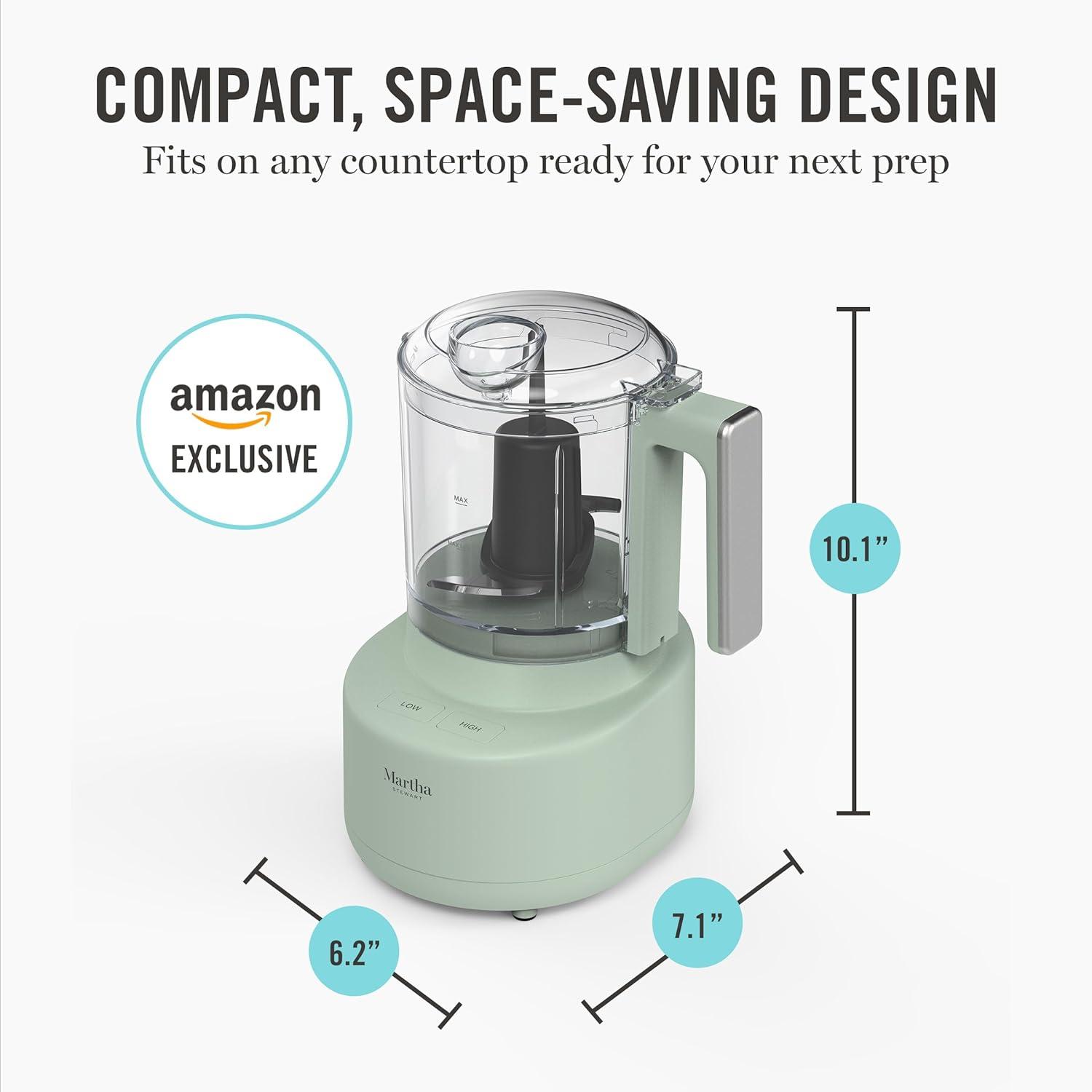 imageMartha Stewart 3 Cup Electric Food Chopper Vegetable amp Herb Mini Food Processor 24oz BPAFree Bowl Stainless Steel Blades Pour Spout Dicing Mincing Chop amp Puree Dishwasher Safe LinenHoneydew Green
