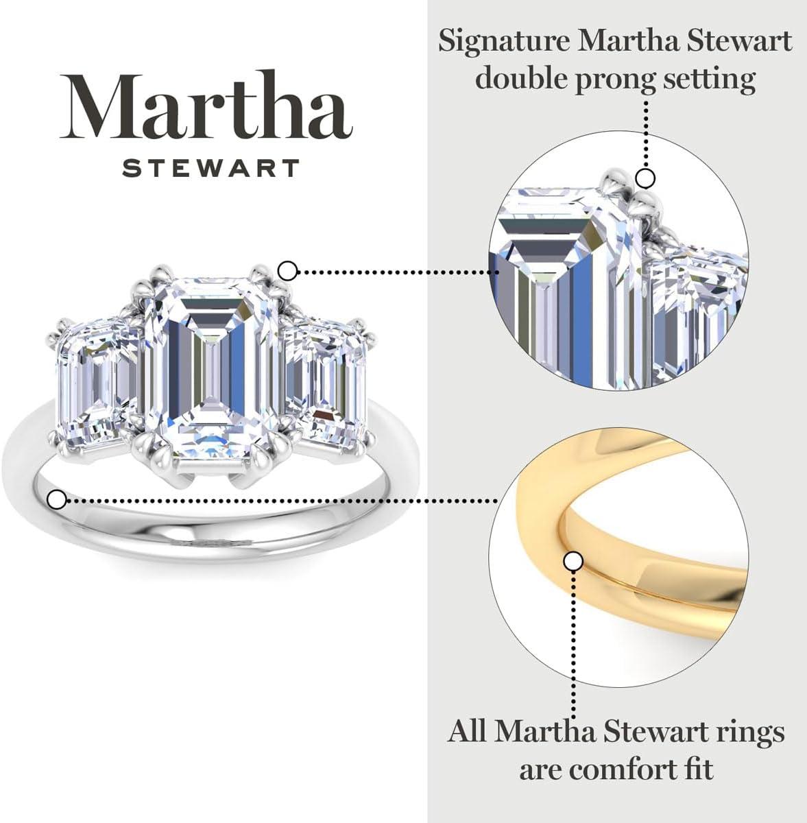 imageMartha Stewart 5 Carat Emerald Cut Lab Grown Diamond Three Stone Engagement Ring In Sterling Silver