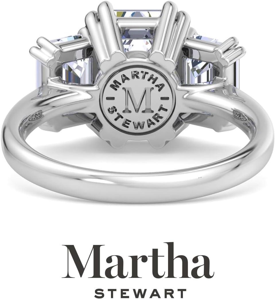 imageMartha Stewart 5 Carat Emerald Cut Lab Grown Diamond Three Stone Engagement Ring In Sterling Silver