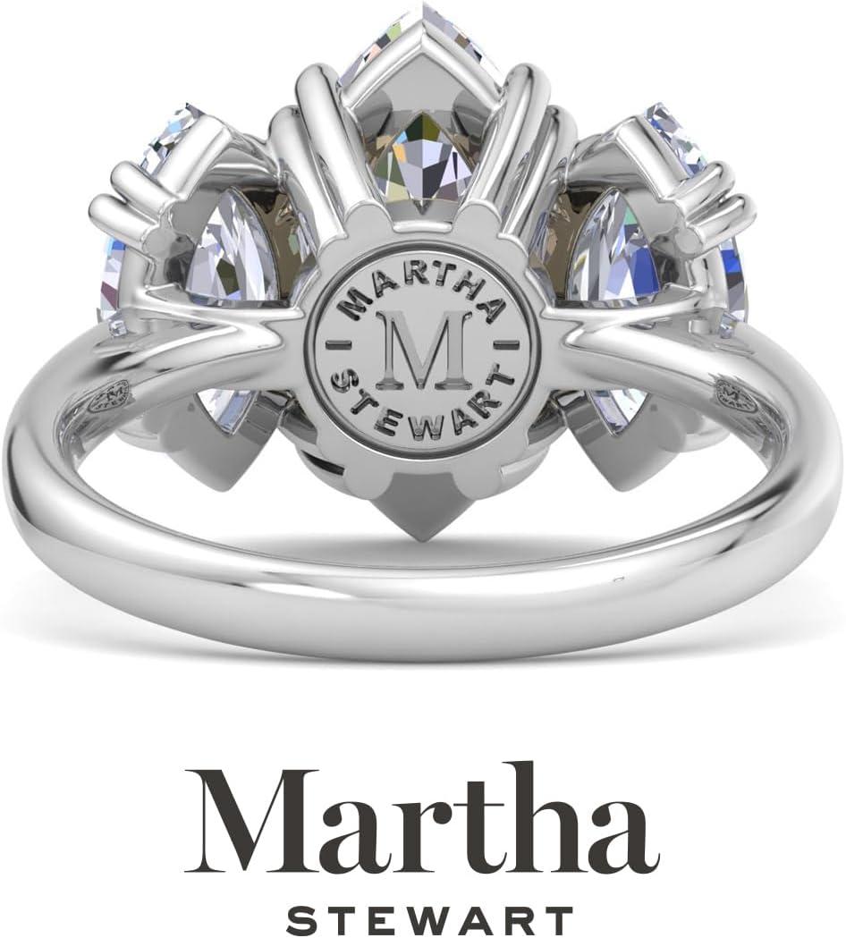 imageMartha Stewart 5 Carat Marquise Shape Lab Grown Diamond Three Stone Engagement Ring In Sterling Silver