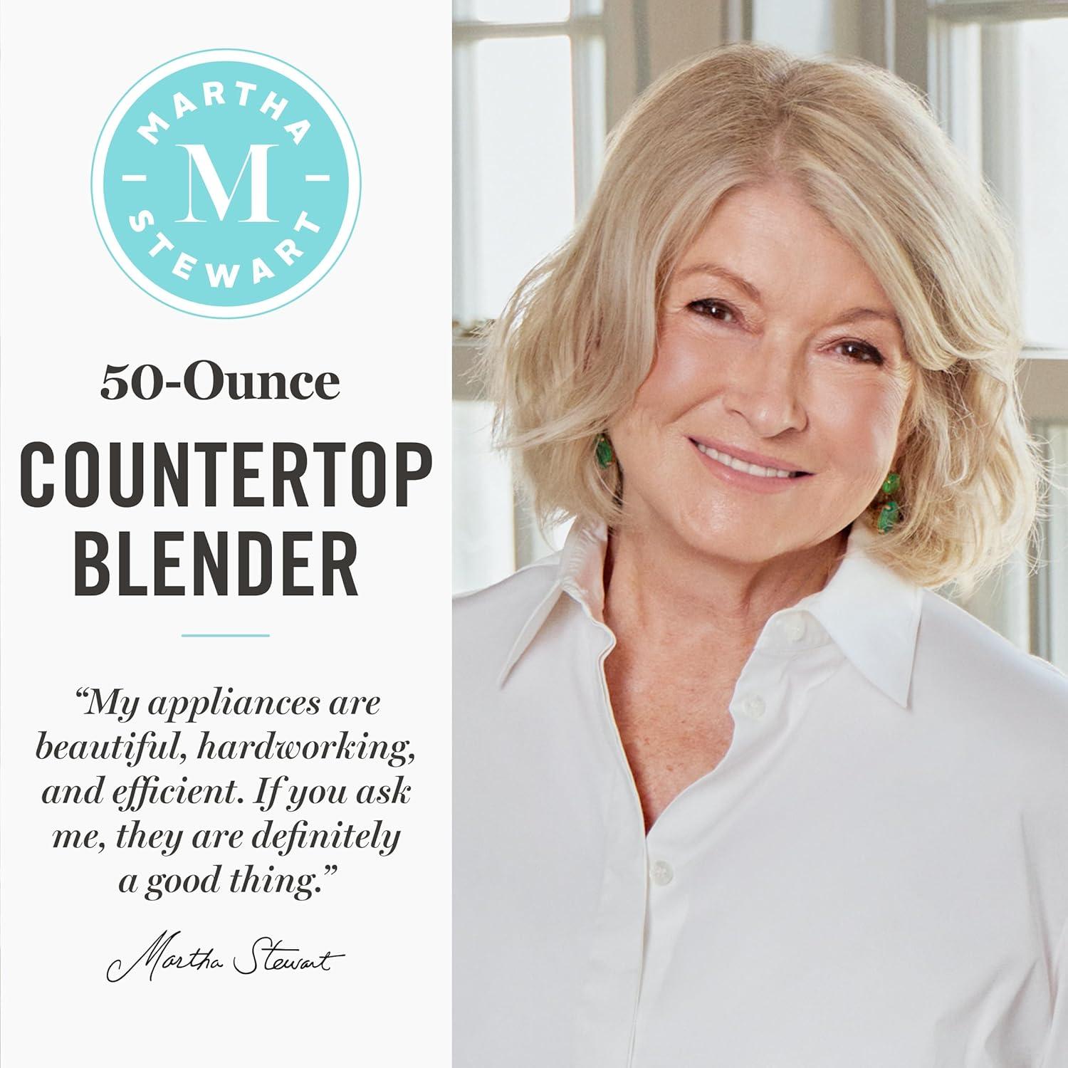 imageMartha Stewart 50oz Countertop Blender Smoothie Margarita amp Ice Crushing Blender BPAFree Pitcher 3 Speeds 5 Presets AutoClean Function Dishwasher Safe Stainless Steel Blades Linen CreamLinen White