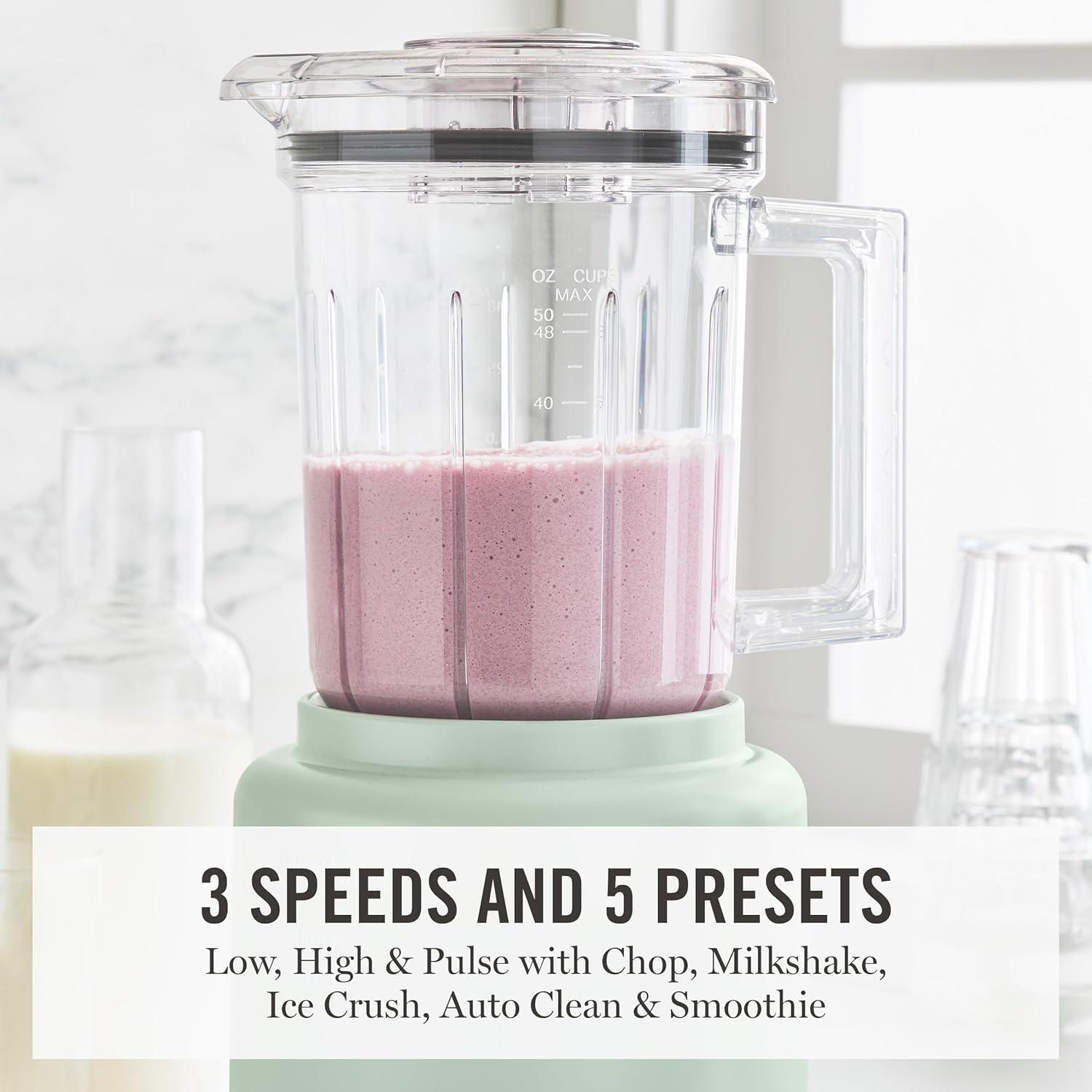imageMartha Stewart 50oz Countertop Blender Smoothie Margarita amp Ice Crushing Blender BPAFree Pitcher 3 Speeds 5 Presets AutoClean Function Dishwasher Safe Stainless Steel Blades Linen CreamHoneydew Green