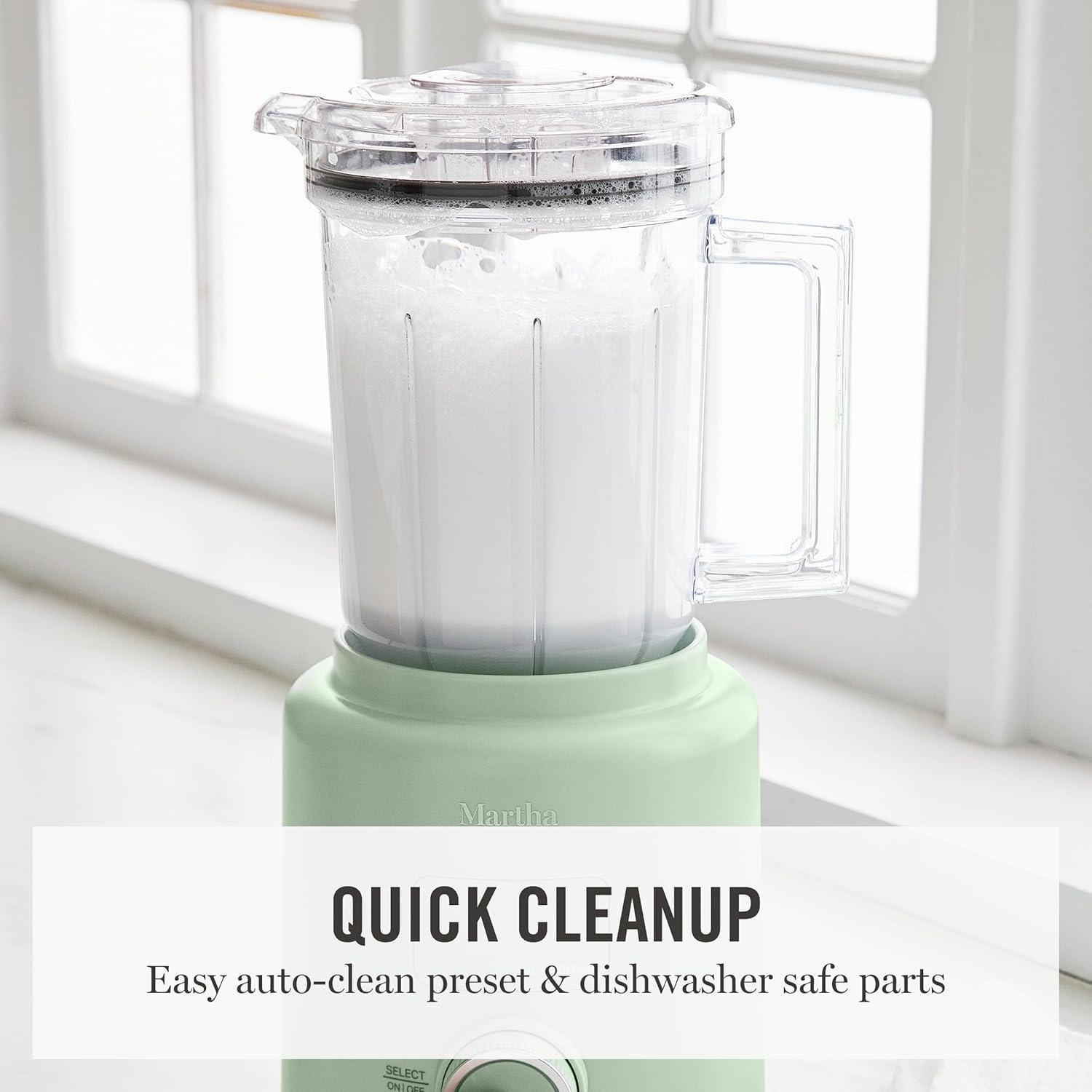 imageMartha Stewart 50oz Countertop Blender Smoothie Margarita amp Ice Crushing Blender BPAFree Pitcher 3 Speeds 5 Presets AutoClean Function Dishwasher Safe Stainless Steel Blades Linen CreamHoneydew Green