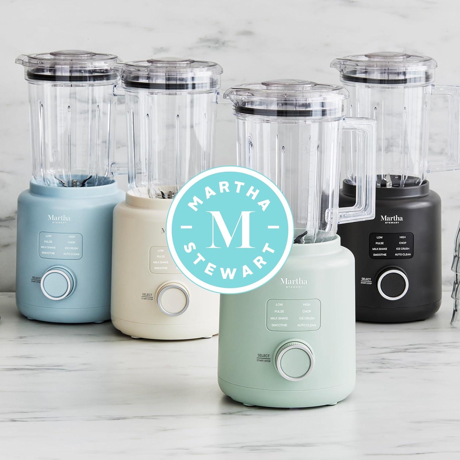 imageMartha Stewart 50oz Countertop Blender Smoothie Margarita amp Ice Crushing Blender BPAFree Pitcher 3 Speeds 5 Presets AutoClean Function Dishwasher Safe Stainless Steel Blades Linen CreamCaviar Gray
