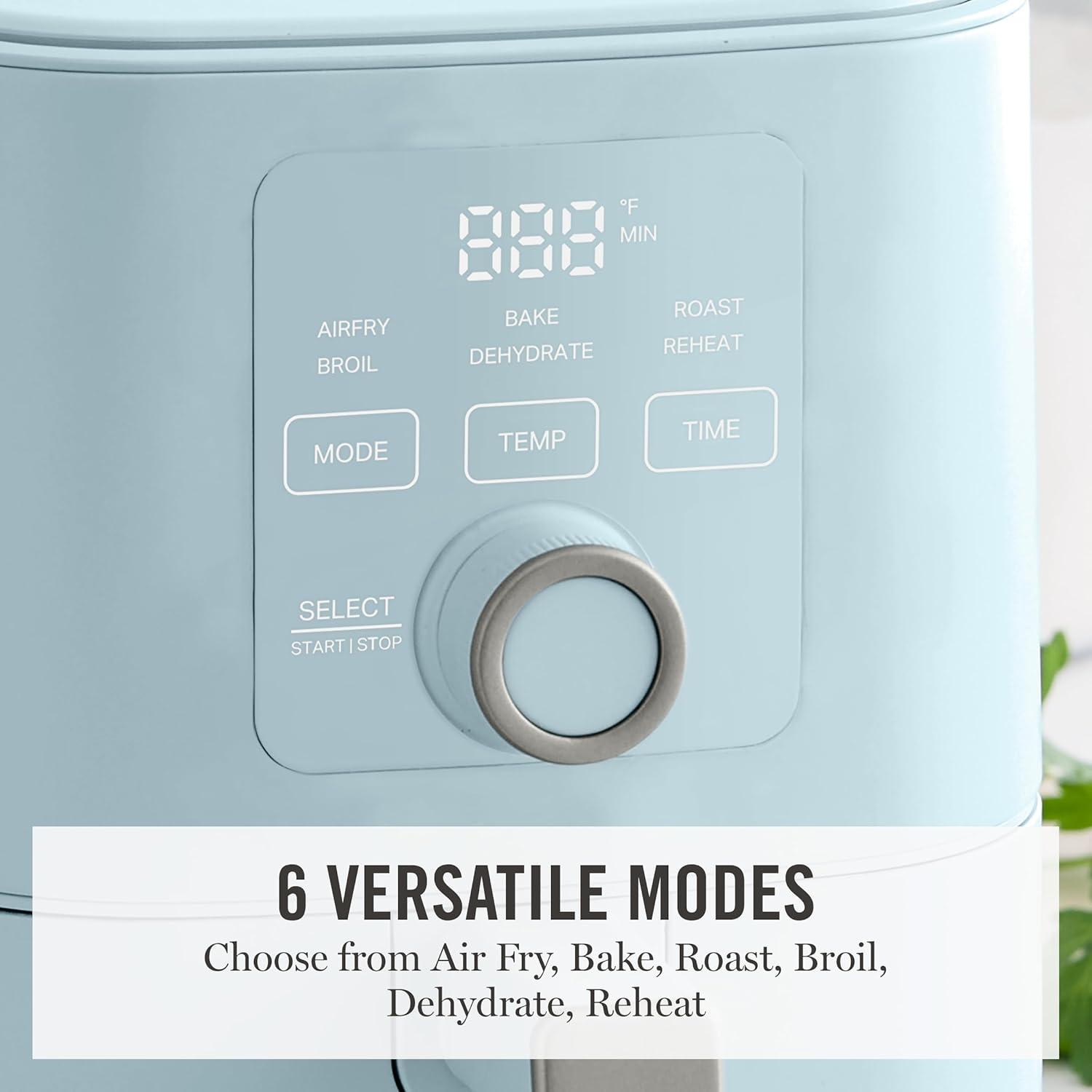 imageMartha Stewart 6QT Air Fryer 6in1 Bake Broil Roast Air Fry Dehydrate Reheat Ceramic NonStick Basket Crispy Results Fast 400F Max Temp Shake Reminder Auto ShutOff Linen CreamSky Blue