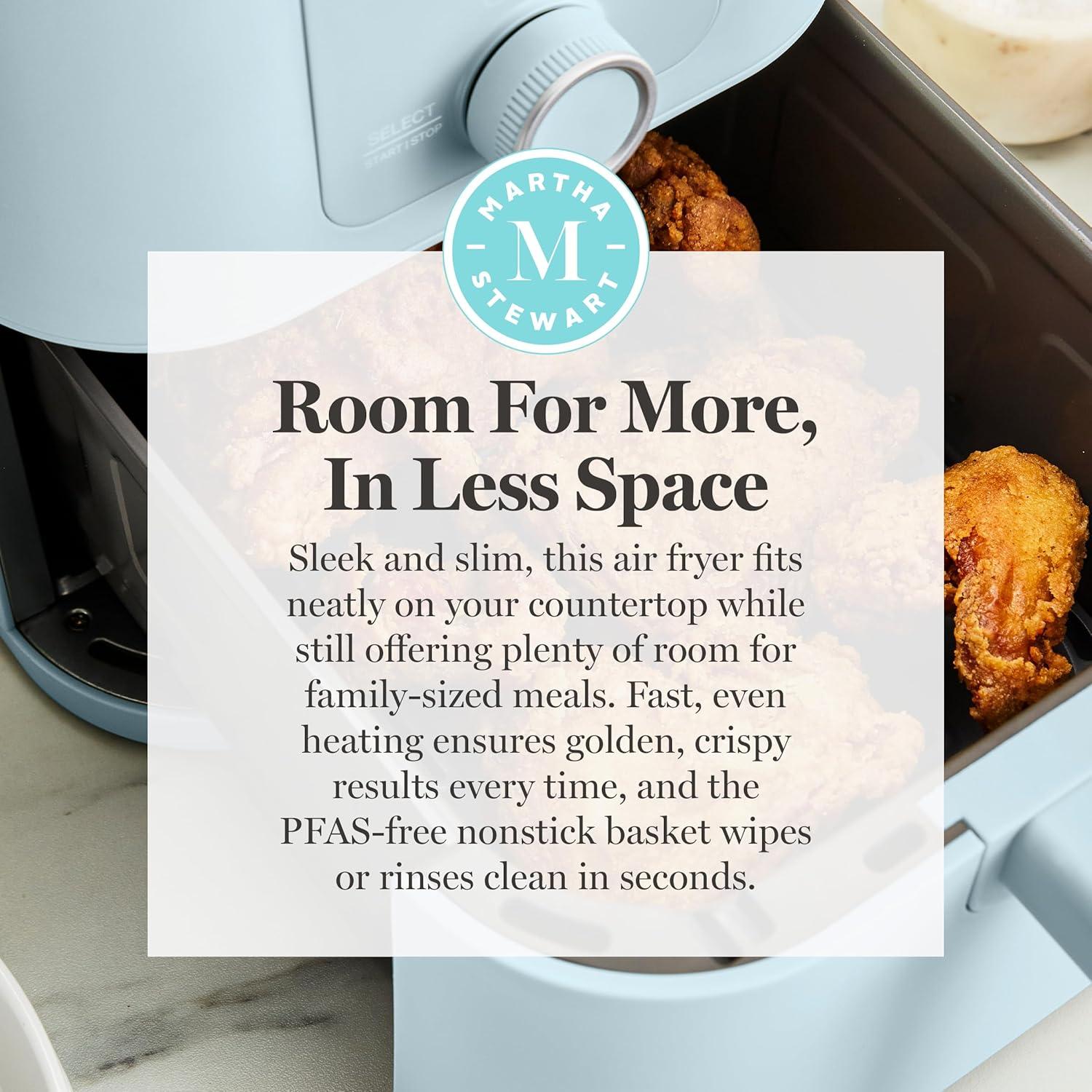 imageMartha Stewart 6QT Air Fryer 6in1 Bake Broil Roast Air Fry Dehydrate Reheat Ceramic NonStick Basket Crispy Results Fast 400F Max Temp Shake Reminder Auto ShutOff Linen CreamSky Blue