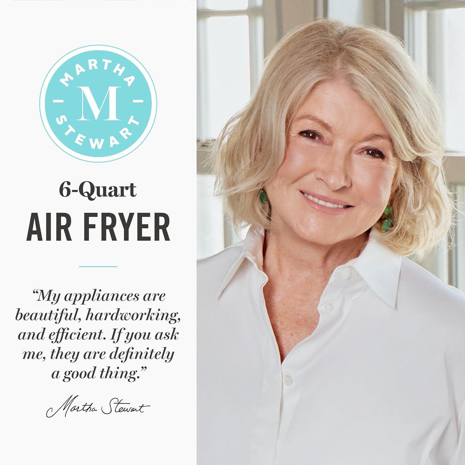 imageMartha Stewart 6QT Air Fryer 6in1 Bake Broil Roast Air Fry Dehydrate Reheat Ceramic NonStick Basket Crispy Results Fast 400F Max Temp Shake Reminder Auto ShutOff Linen CreamSky Blue